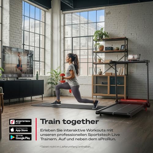 Sportstech Laufband klappbar für Zuhause, bis 12 km/h, max. 120 kg, 11,5 % Steigung, LED, Tablethalter, Bluetooth App, sProRun
