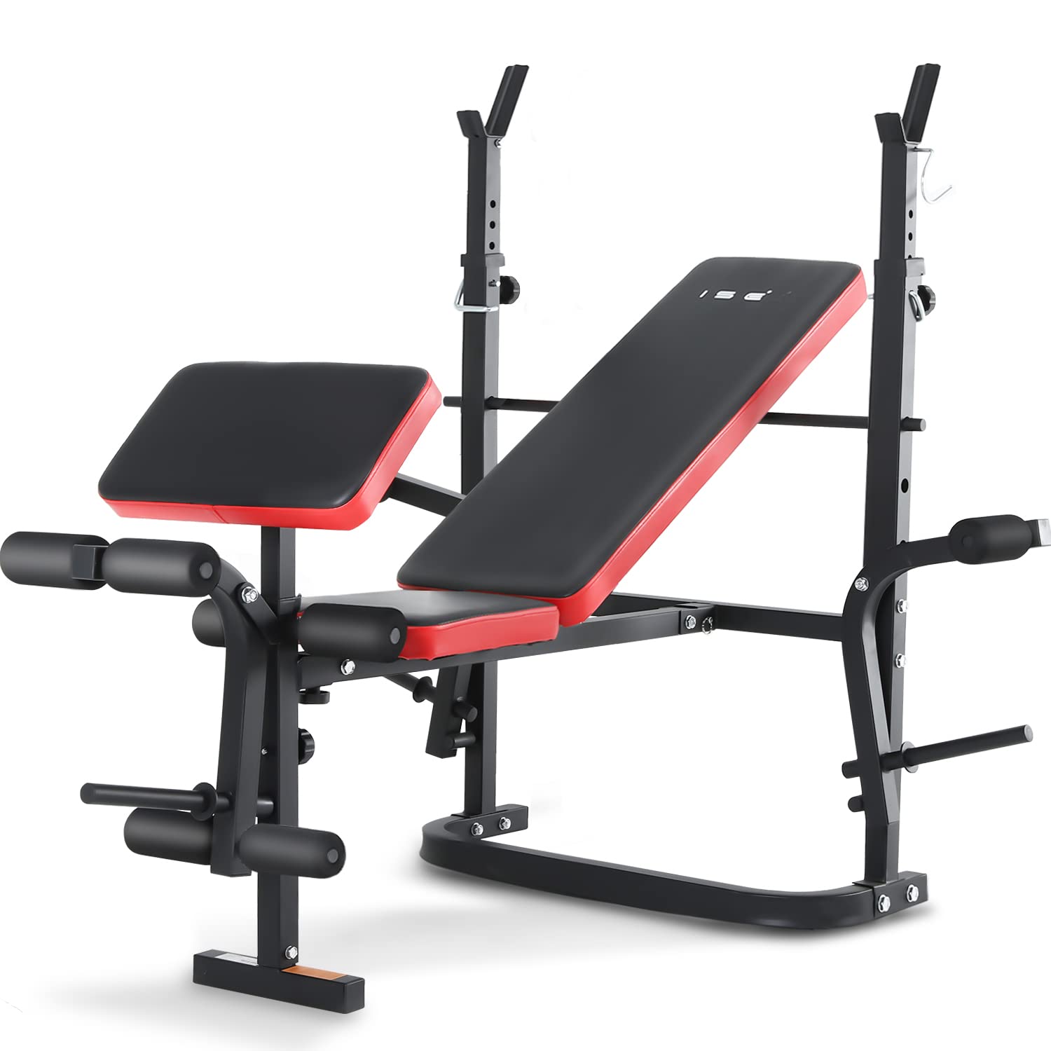 ISE Multifunktionale Trainingsbank, verstellbar & klappbar, mit Beincurler, für Kniebeugen, Bankdrücken, Rumpfbeugen, Heimtraining