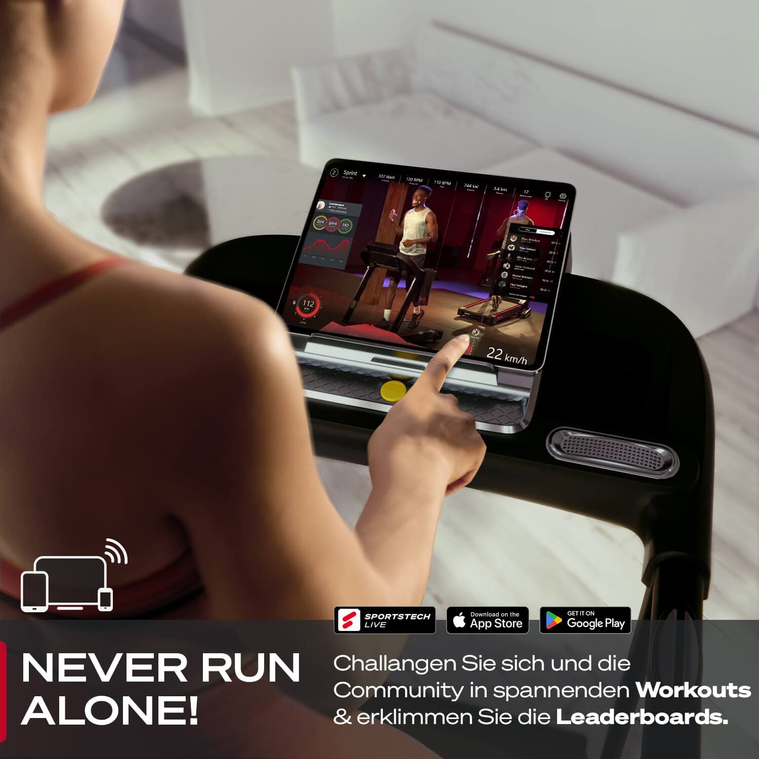 Sportstech F10 Laufband klappbar für Zuhause, 2,5 PS, bis 10 km/h, 13 Programme, Steigung, App & Schmierfunktion, max. 120 kg, deutsche Qualitätsmarke