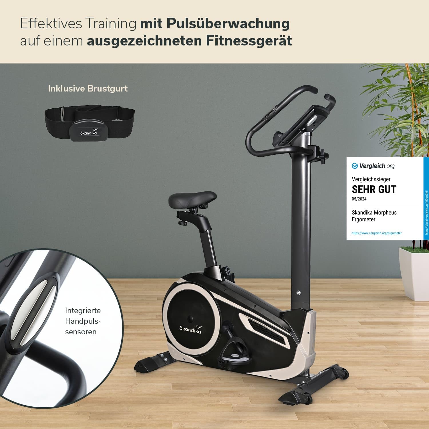 skandika Ergometer Morpheus Fitnessbike - Heimtrainer mit Bluetooth, Pulsgurt, 32 Widerstandseinstellungen, Multifunktionscomputer, Kalorienverbrauch