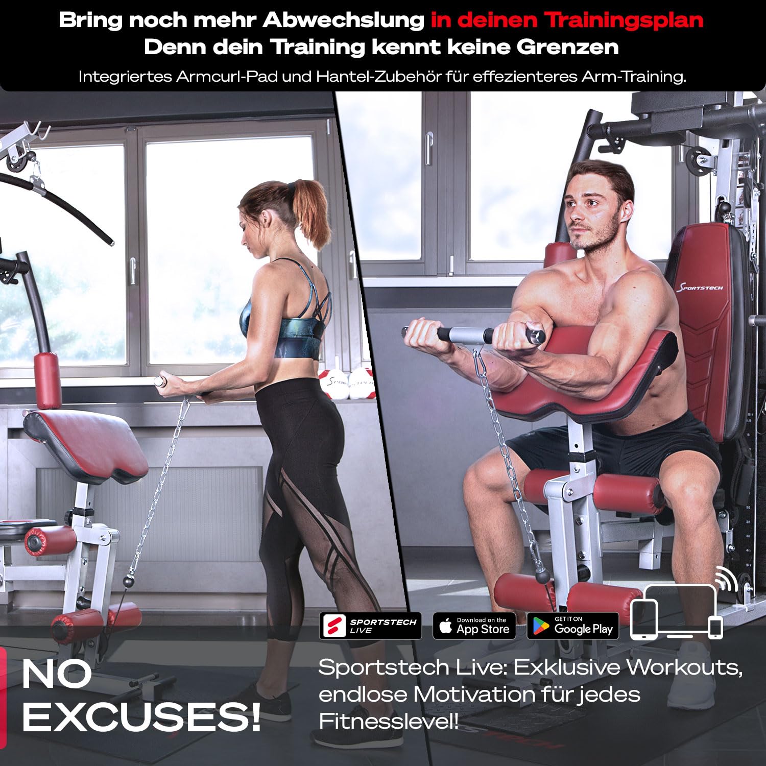 Kraftstation HGX100–HGX300, bis 80 kg, deutsche Qualitätsmarke, Multifunktions-Homegym mit Stepper, Powertower & Beinpresse, Heim-Fitnessstation