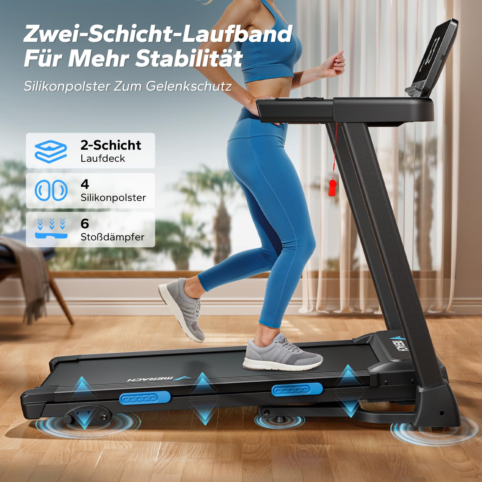 MERACH Laufband klappbar für Zuhause, 2,5 PS, 0,8–12 km/h, 6 % Steigung, LED-Display, Tablet-Halter, App-kompatibel, Walking Pad für Büro/Zuhause