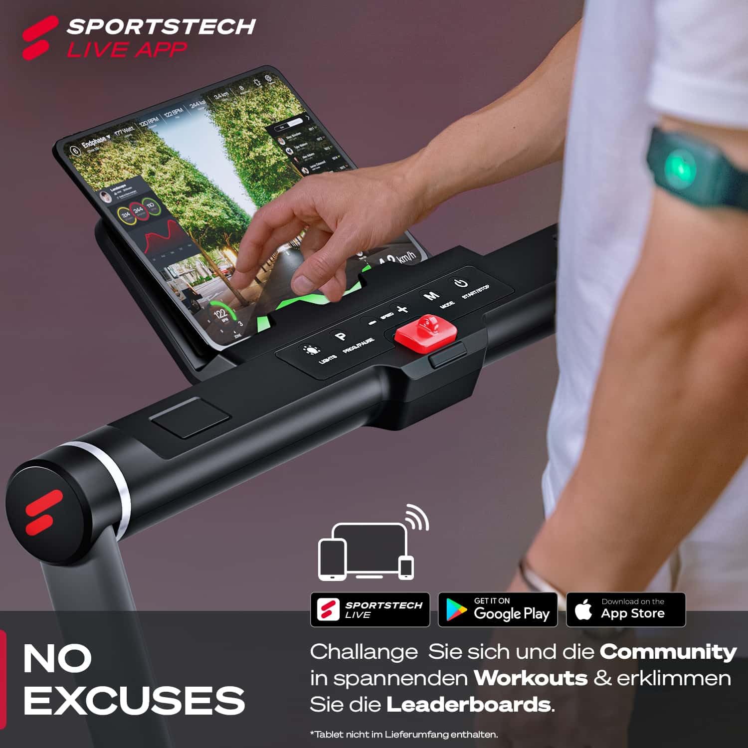 Sportstech sWalk Plus 2-in-1, LED Laufband & Walking Pad, klappbar, bis 14 km/h, 3,5 PS, Bluetooth App, Heim-Fitness Treadmill, max. 120 kg