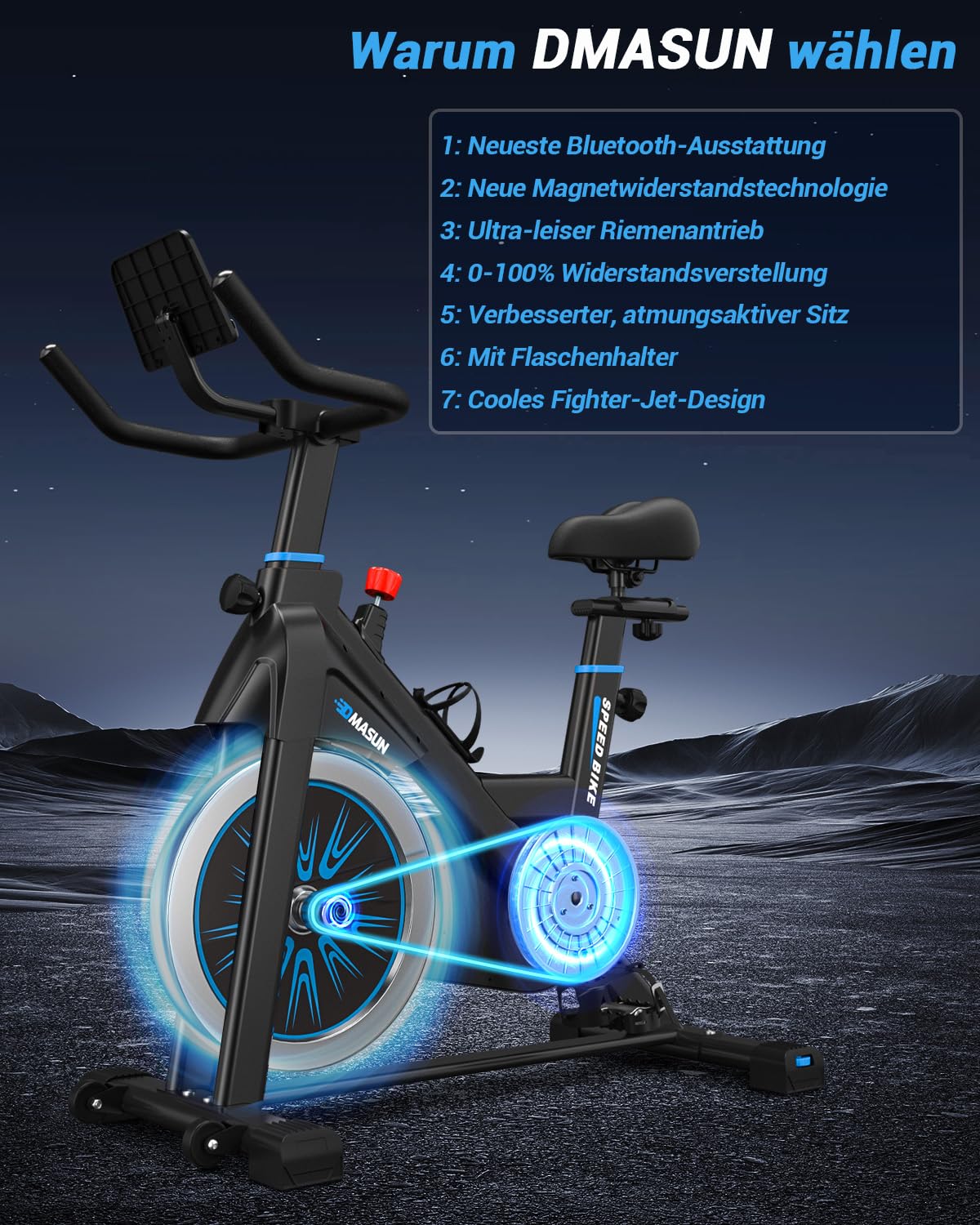 DMASUN Heimtrainer Fahrrad - magnetischer Widerstand, leises Hometrainer, App kompatibel mit Kinomap, Ergometer für Kardio-Training, bis 160kg
