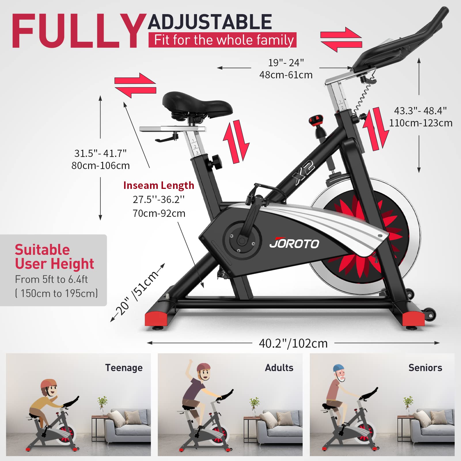 JOROTO X2|X2PRO Heimtrainer Fahrrad - leises Ergometer mit einstellbarem magnetischem Widerstand, LCD-Monitor & 12,6" Tablet-Halter, bis 150kg