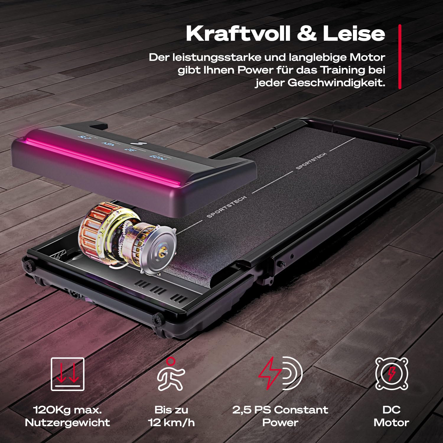 Sportstech Walking Pad sWalk lite Plus - Laufband für Zuhause mit manueller Steigung, bis 6 km/h Walking, bis 12 km/h Laufen, App, Fernbedienung