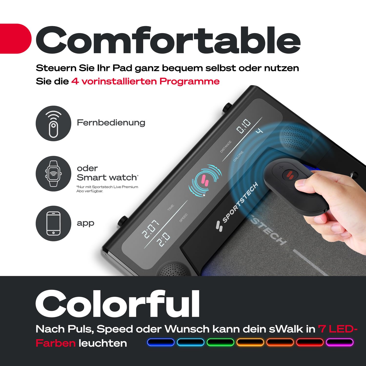 sWalk Walking Pad Laufband, 1–6 km/h, LED & LCD, App-kompatibel, flexibles Under-Desk Treadmill für Zuhause & Büro, deutsche Qualitätsmarke