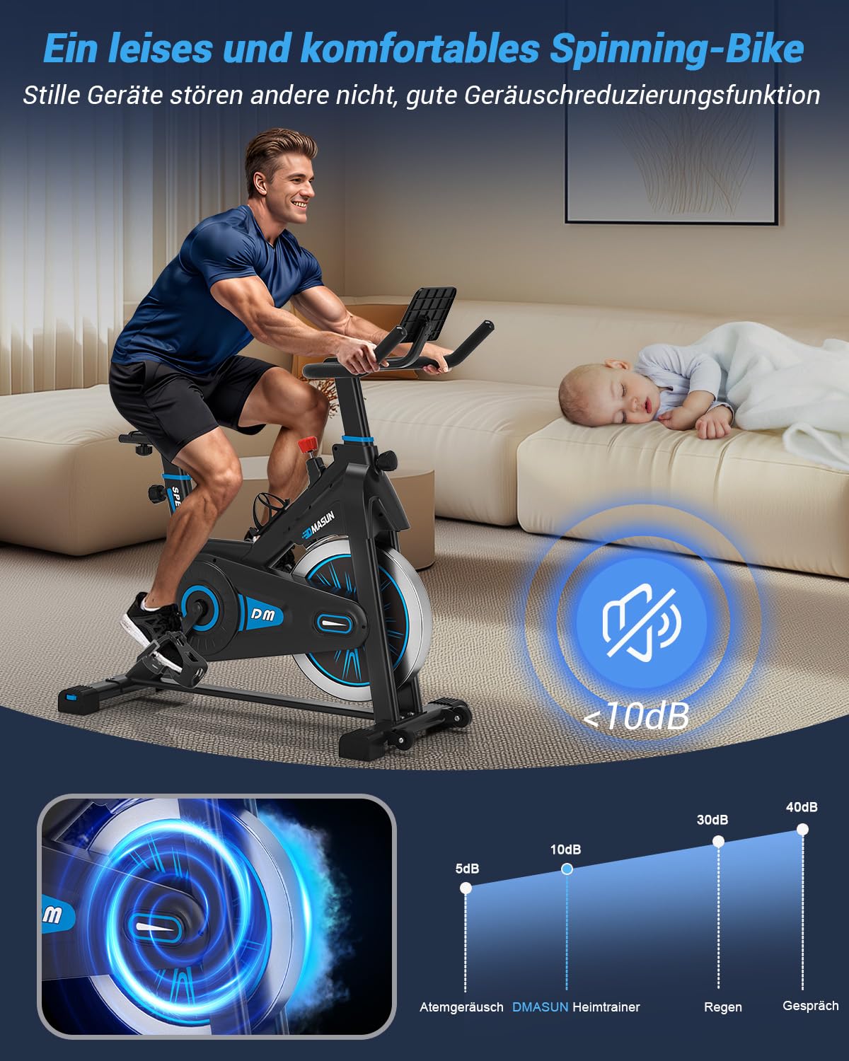 DMASUN Heimtrainer Fahrrad - magnetischer Widerstand, leises Hometrainer, App kompatibel mit Kinomap, Ergometer für Kardio-Training, bis 160kg