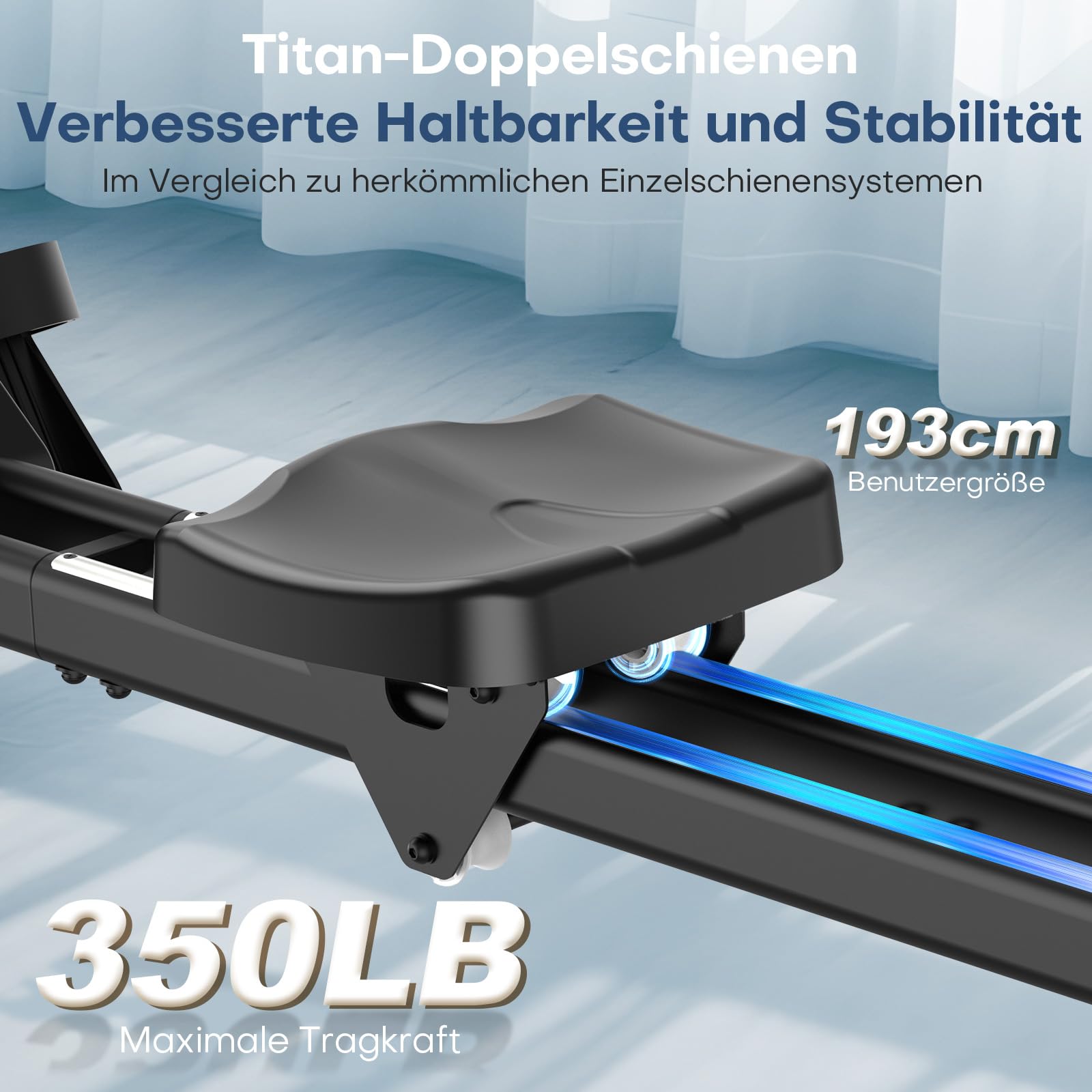 EvoSpark Rudergerät für Zuhause, magnetisch mit 16 Stufen, Dual-Slide-Rail, leicht montierbar, bis 160 kg belastbar