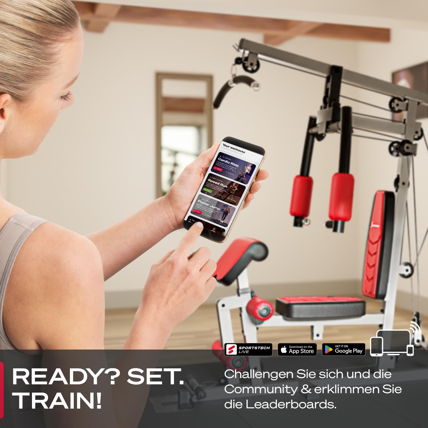 Kraftstation HGX150/HGX200, bis 80 kg, deutsche Qualitätsmarke, Multifunktions-Homegym mit Stepper, Powertower & Beinpresse, Heim-Fitnessstation