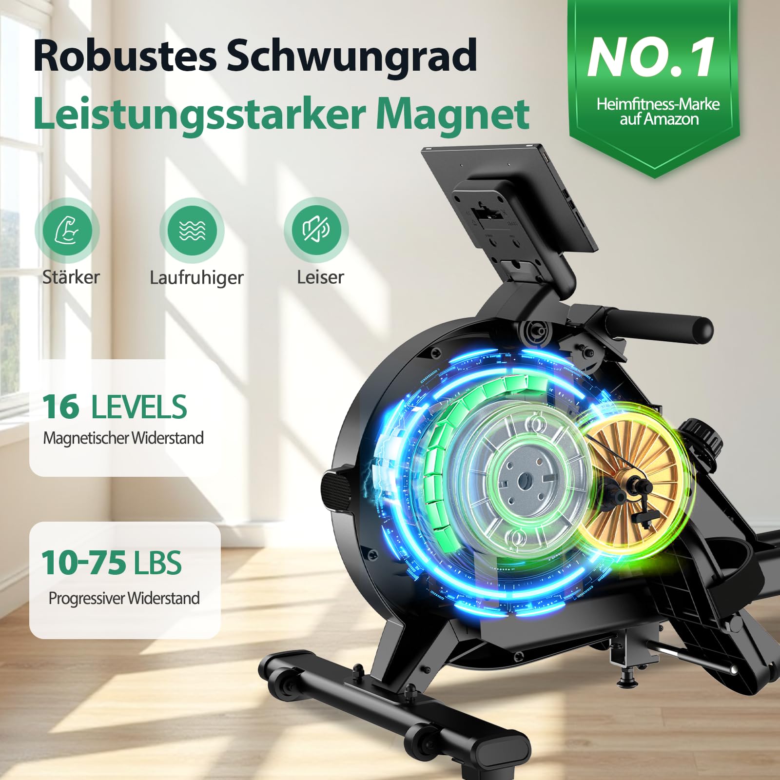 EvoSpark Rudergerät für Zuhause, 16 Stufen, APP, ultraleise Doppel-Slide-Rails, LCD-Anzeige – ideale Wahl für Fitness & Training