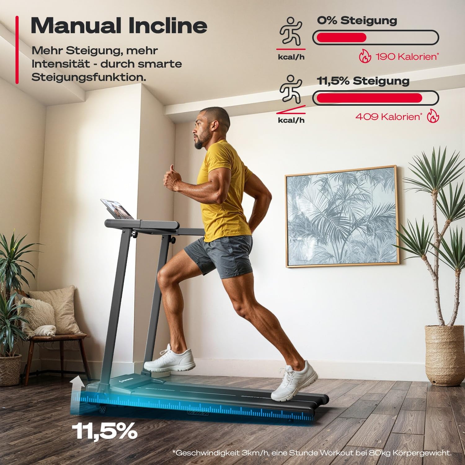 Sportstech Laufband klappbar für Zuhause, bis 12 km/h, max. 120 kg, 11,5 % Steigung, LED, Tablethalter, Bluetooth App, sProRun