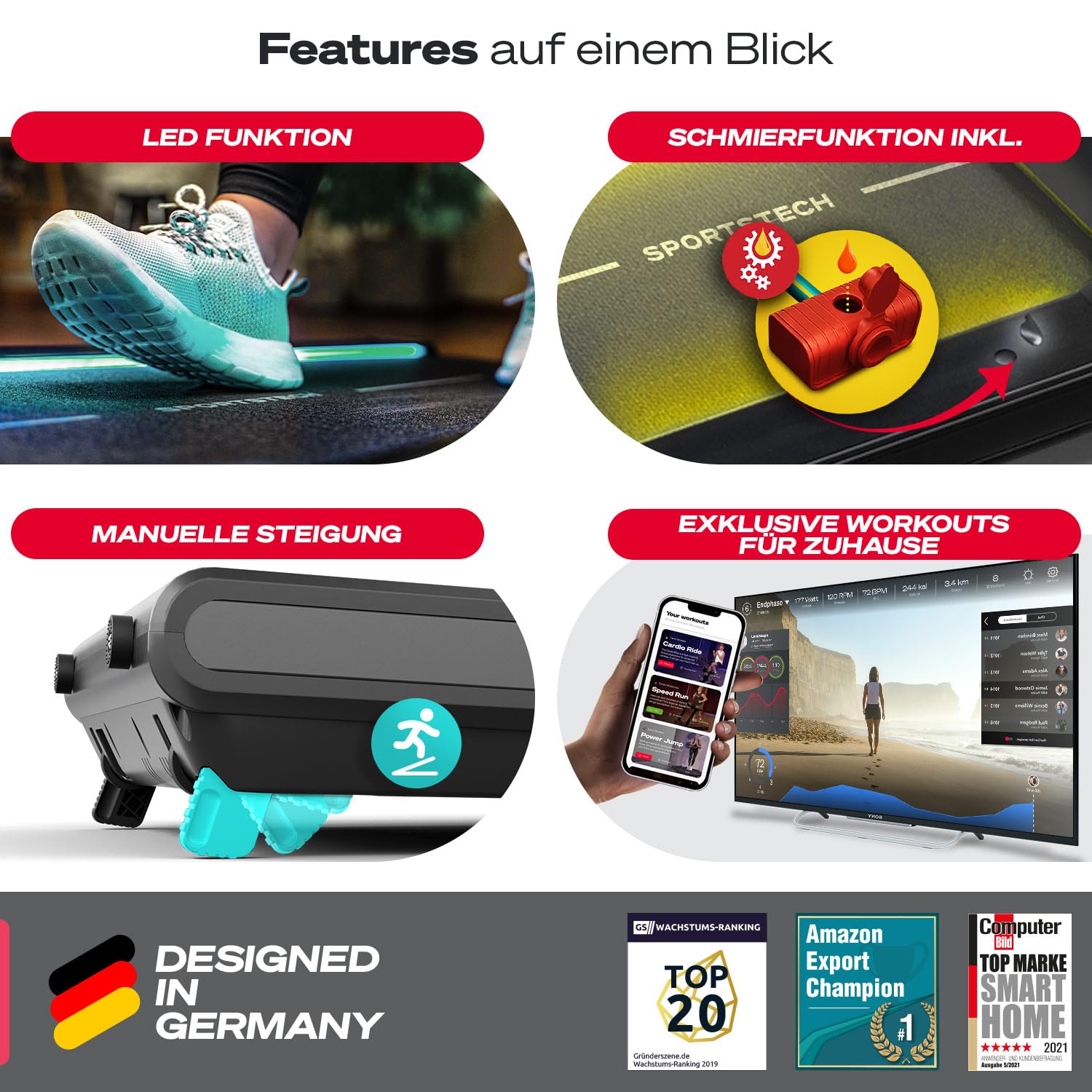 Sportstech sWalk Plus 2-in-1, LED Laufband & Walking Pad, klappbar, bis 14 km/h, 3,5 PS, Bluetooth App, Heim-Fitness Treadmill, max. 120 kg