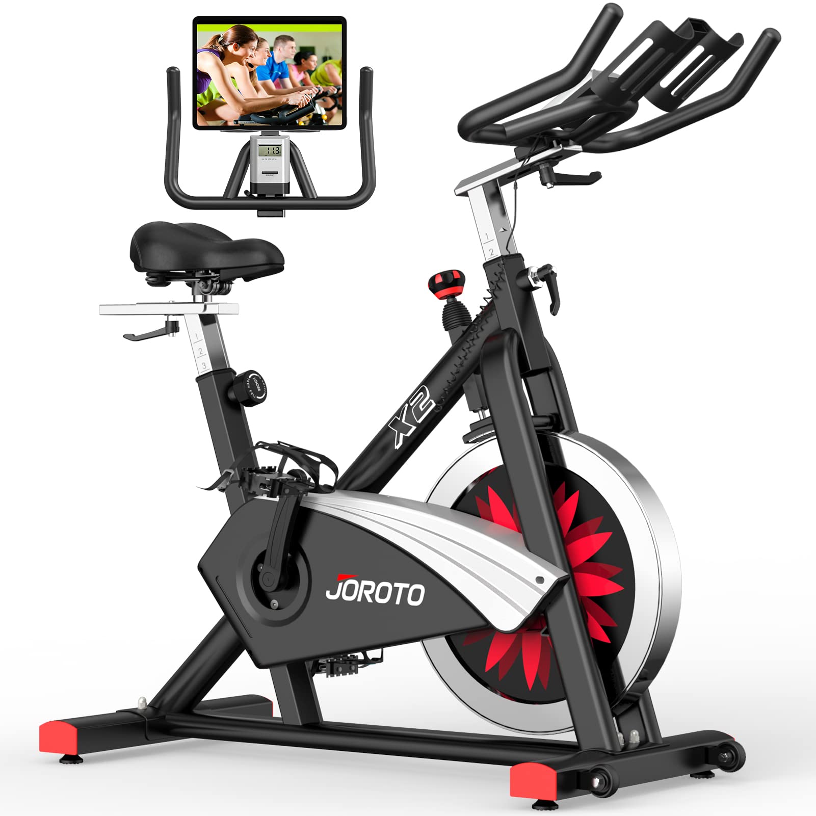 JOROTO X2|X2PRO Heimtrainer Fahrrad - leises Ergometer mit einstellbarem magnetischem Widerstand, LCD-Monitor & 12,6" Tablet-Halter, bis 150kg