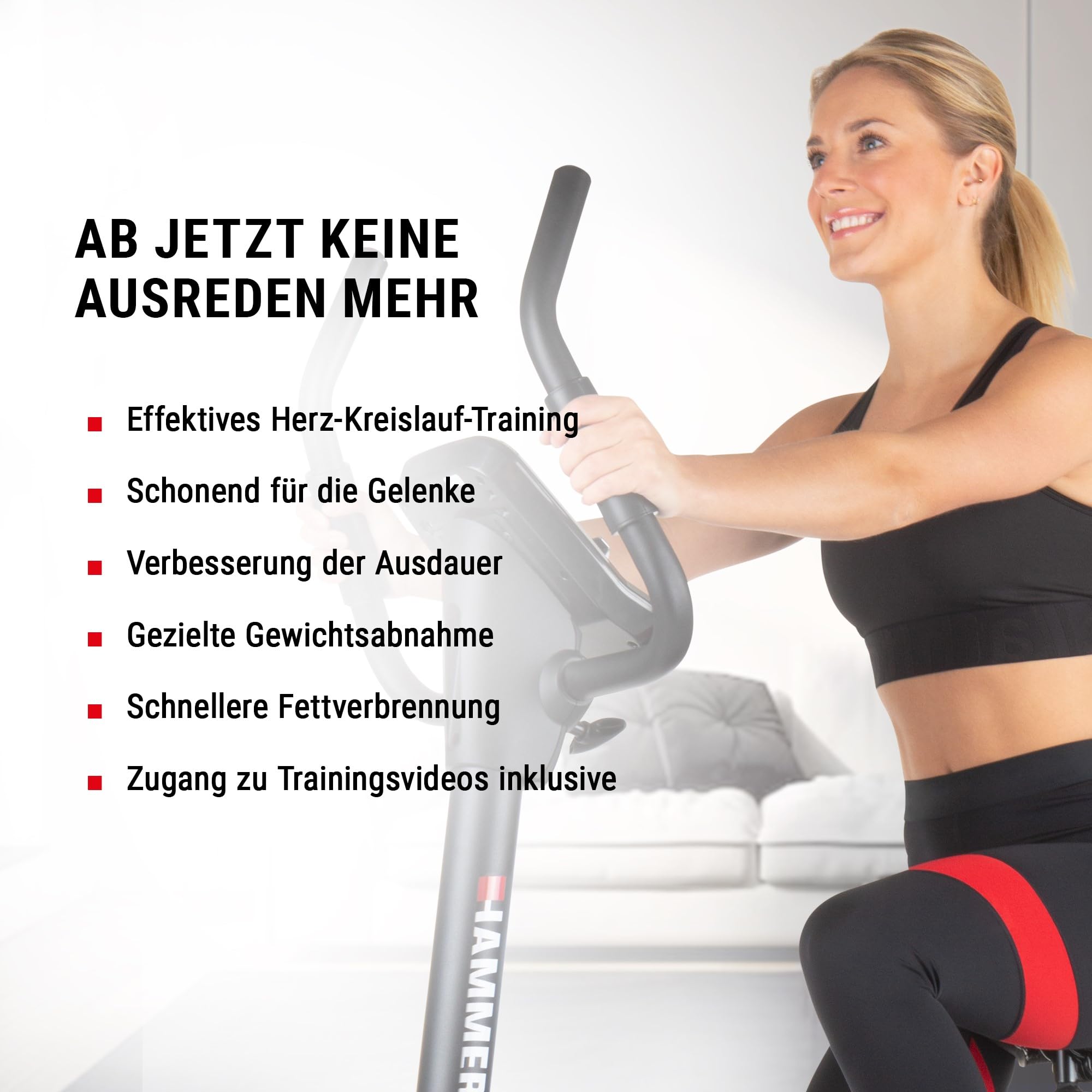 HAMMER 4862 Ergometer Cardio XT6 BT - leises Fitnessfahrrad, tiefer Einstieg, Comfort-Sattel, 13kg Schwungmasse, Bluetooth & App, 130kg, 93x51x150cm