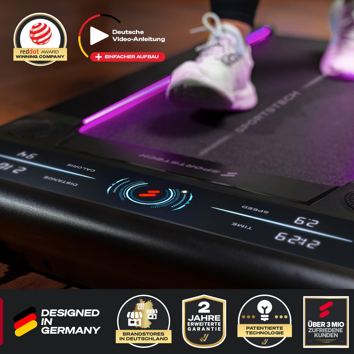 sWalk Walking Pad Laufband, 1–6 km/h, LED & LCD, App-kompatibel, flexibles Under-Desk Treadmill für Zuhause & Büro, deutsche Qualitätsmarke