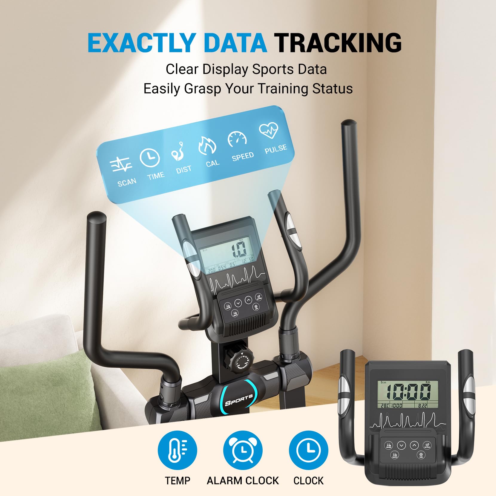 THERUN Crosstrainer für zuhause, Ultraleise Magnetisch Ellipsentrainer mit 38cm Schrittlänge, 16 Widerstandsstufen, bis 150kg (Blau)