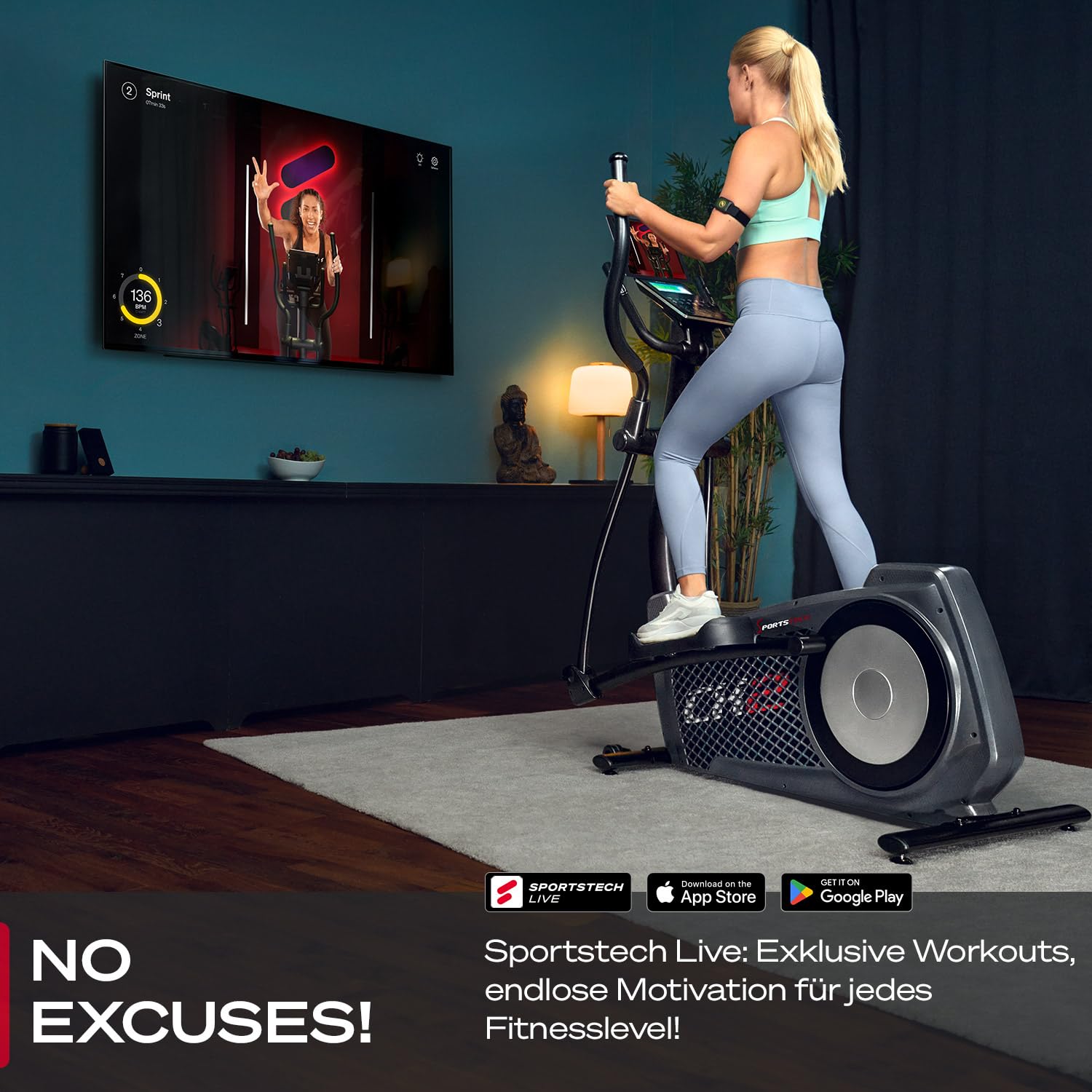 Sportstech CX2 Crosstrainer für Zuhause mit Stromgenerator | Deutsches Qualitätsunternehmen | Interaktive Video-Events & Multiplayer-App