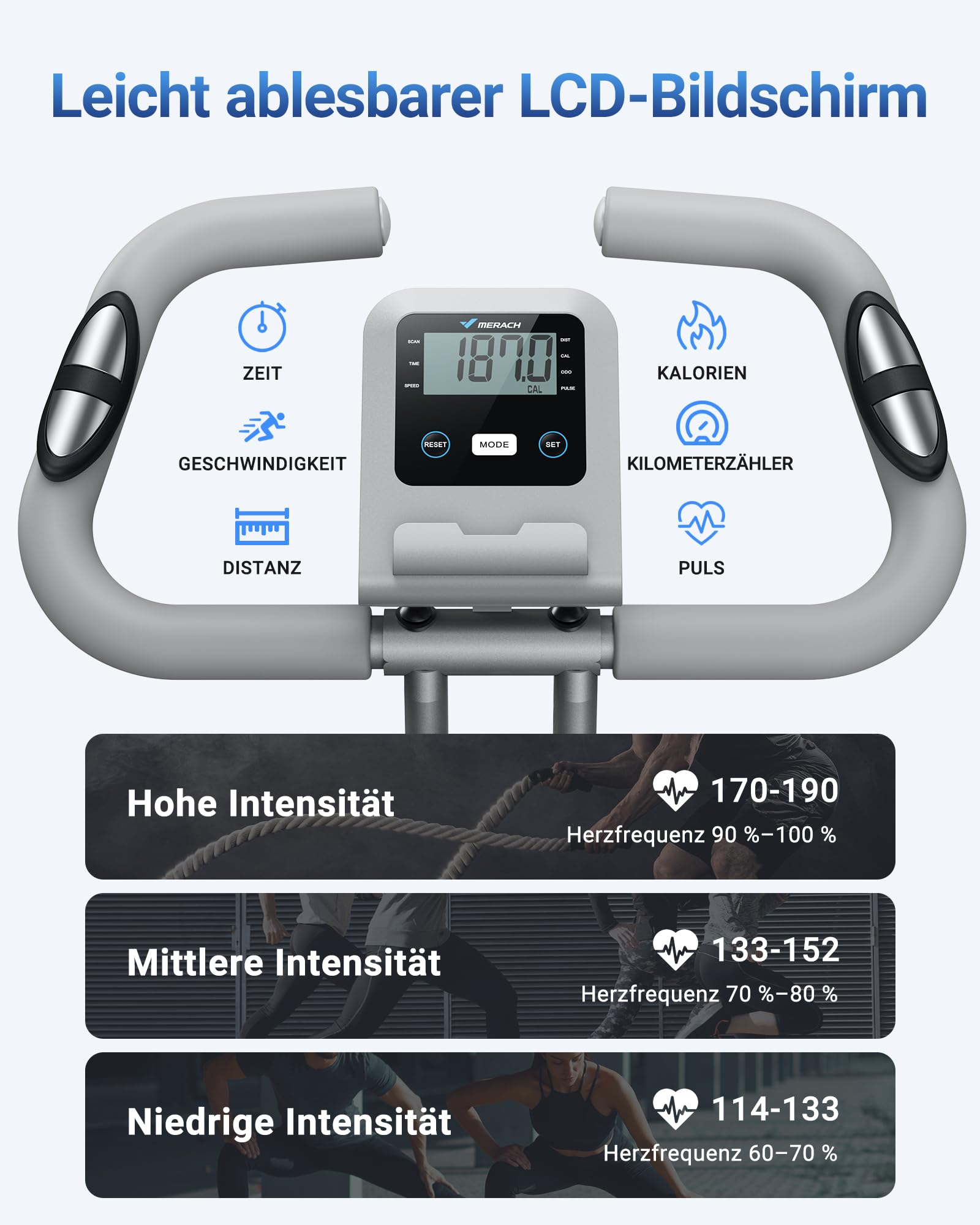 MERACH 4-in-1 Heimtrainer klappbar, LCD-Monitor, Handpulsmessung, magnetisches Ergometer, bequemer Sitz, Fitnessbike für Zuhause, platzsparend