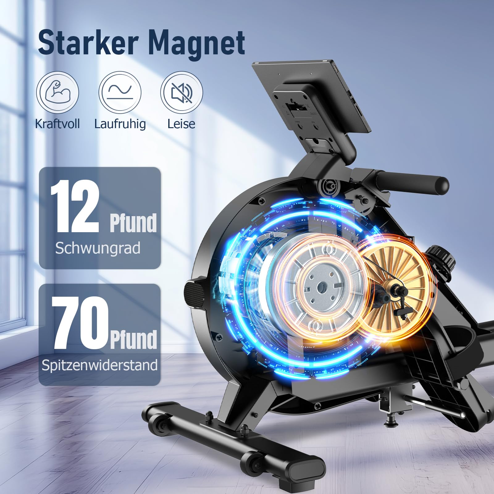MOSUNY Rudergerät für Zuhause, leises Magnetmodell mit 16 Widerstandsstufen, Doppel-Slide-Rails, LCD & App, bis 160 kg belastbar