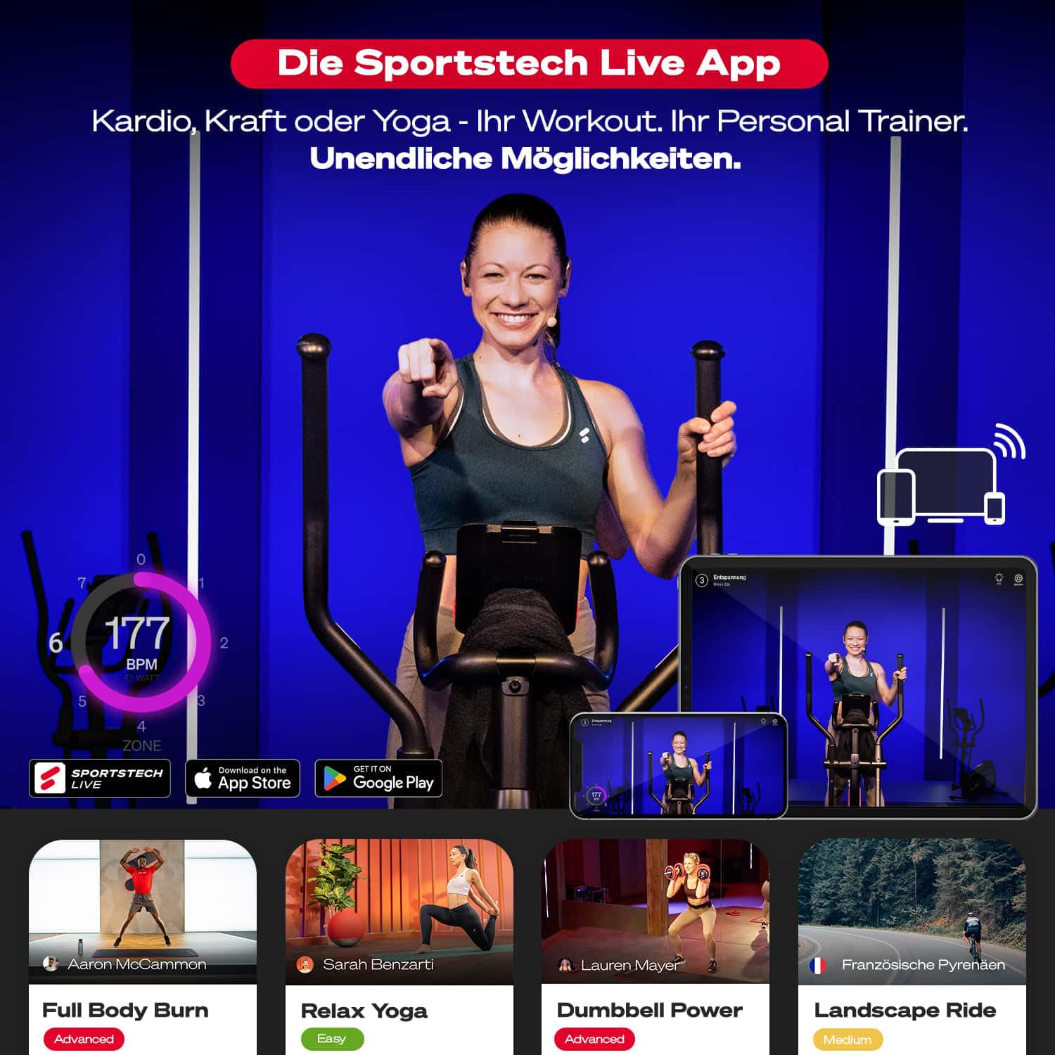 Sportstech CX2 Crosstrainer für Zuhause mit Stromgenerator | Deutsches Qualitätsunternehmen | Interaktive Video-Events & Multiplayer-App