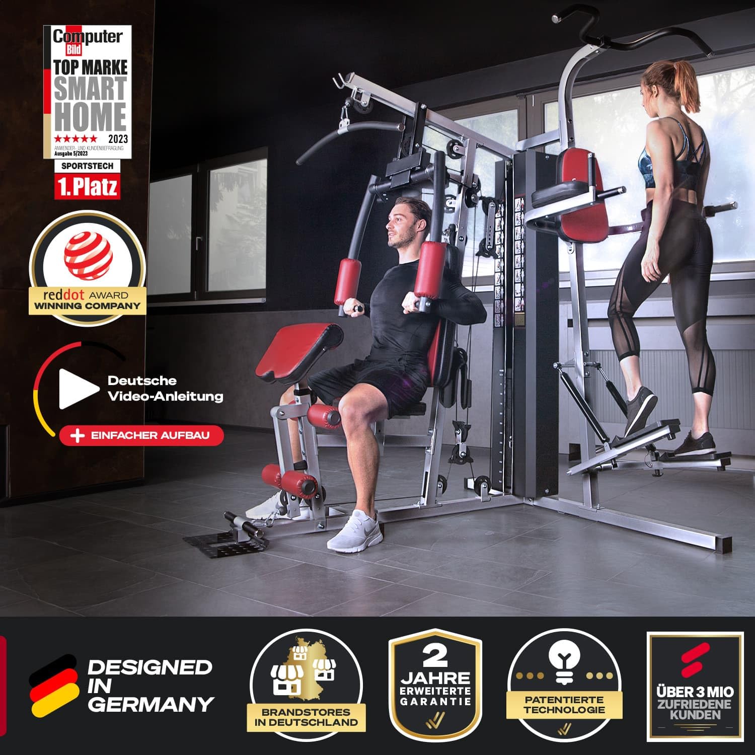 Kraftstation HGX150/HGX200, bis 80 kg, deutsche Qualitätsmarke, Multifunktions-Homegym mit Stepper, Powertower & Beinpresse, Heim-Fitnessstation