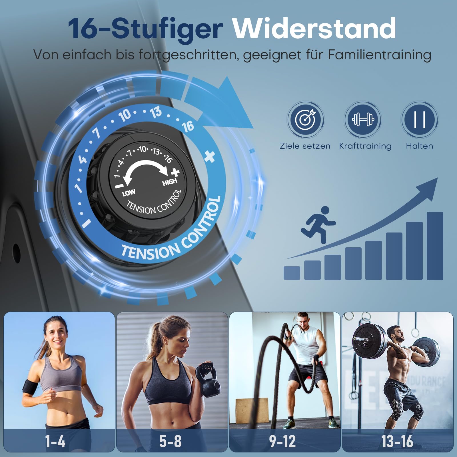 EvoSpark Rudergerät für Zuhause, magnetisch mit 16 Stufen, Dual-Slide-Rail, leicht montierbar, bis 160 kg belastbar
