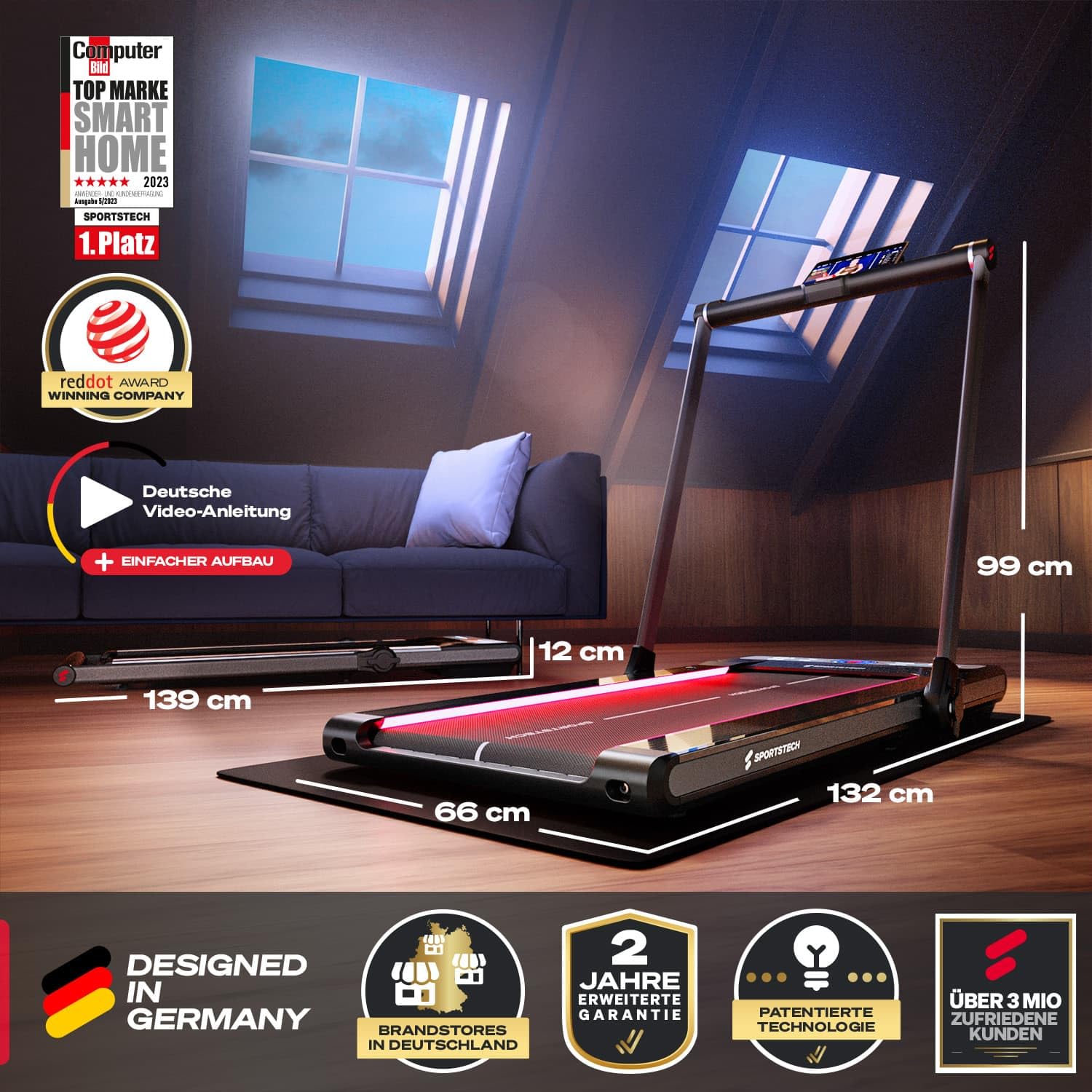 Sportstech sWalk Plus 2-in-1, LED Laufband & Walking Pad, klappbar, bis 14 km/h, 3,5 PS, Bluetooth App, Heim-Fitness Treadmill, max. 120 kg