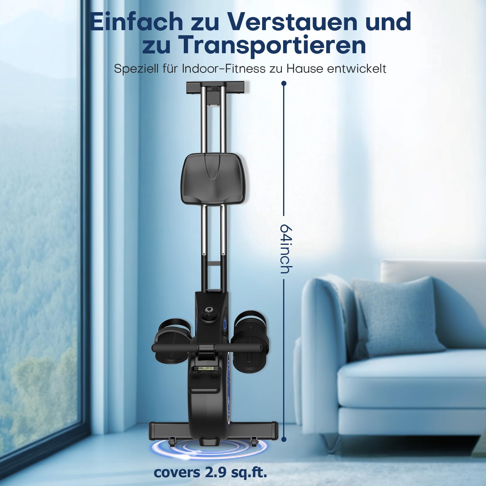 EvoSpark Rudergerät für Zuhause, magnetisch mit 16 Stufen, Dual-Slide-Rail, leicht montierbar, bis 160 kg belastbar