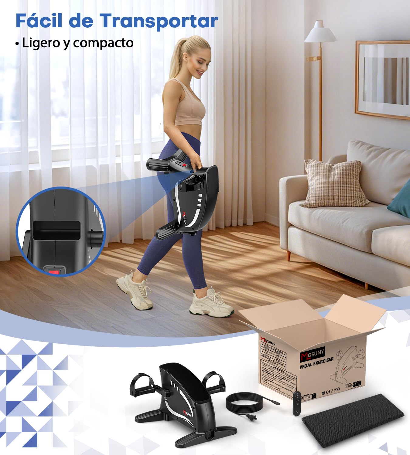Pedaltrainer MOSUNY 2025 elektrisch, 15 Geschwindigkeiten, LCD-Display, Fernbedienung & Antirutschmatte, Mini Heimtrainer für Senioren (MC58A)