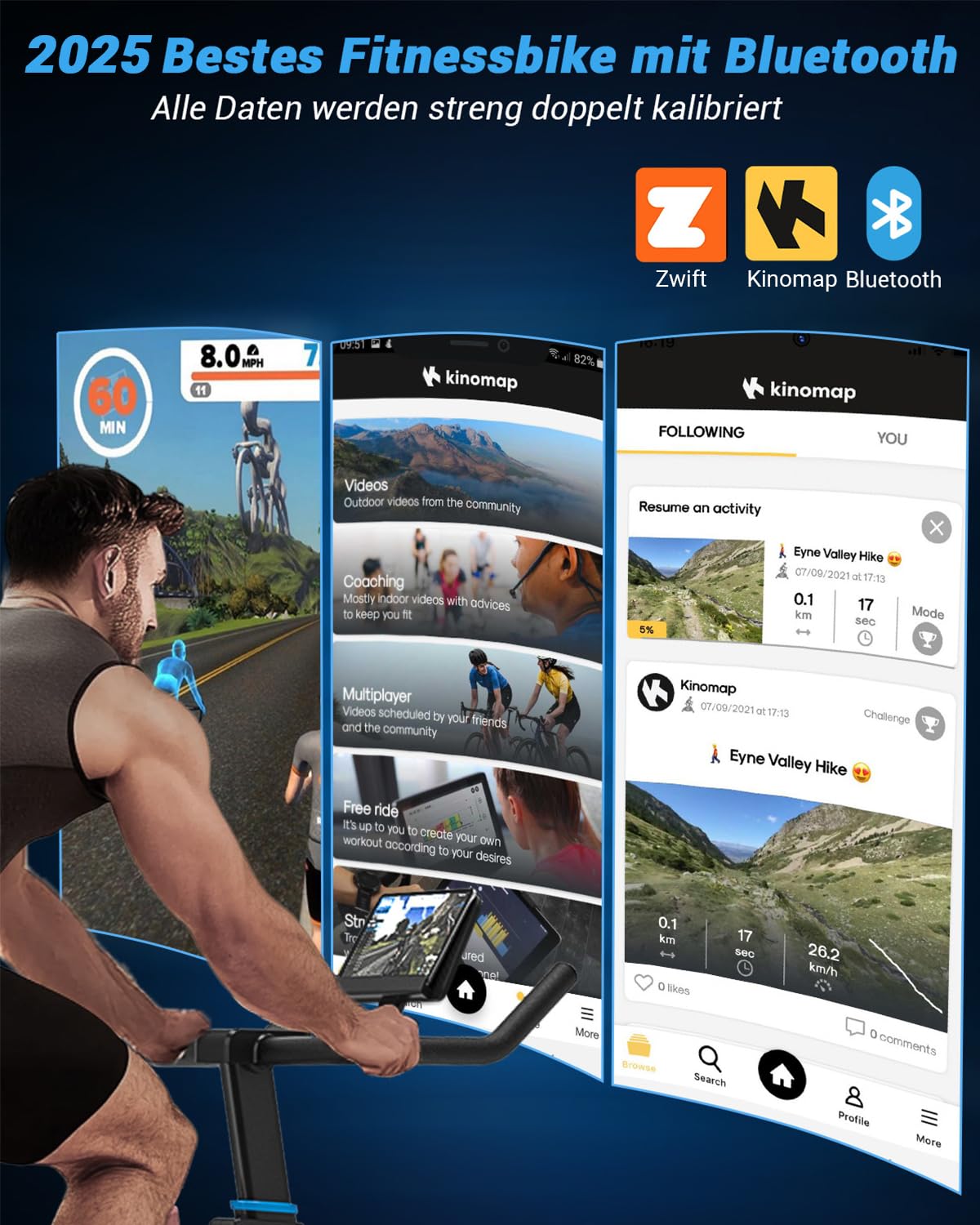 DMASUN Heimtrainer Fahrrad - magnetischer Widerstand, leises Hometrainer, App kompatibel mit Kinomap, Ergometer für Kardio-Training, bis 160kg