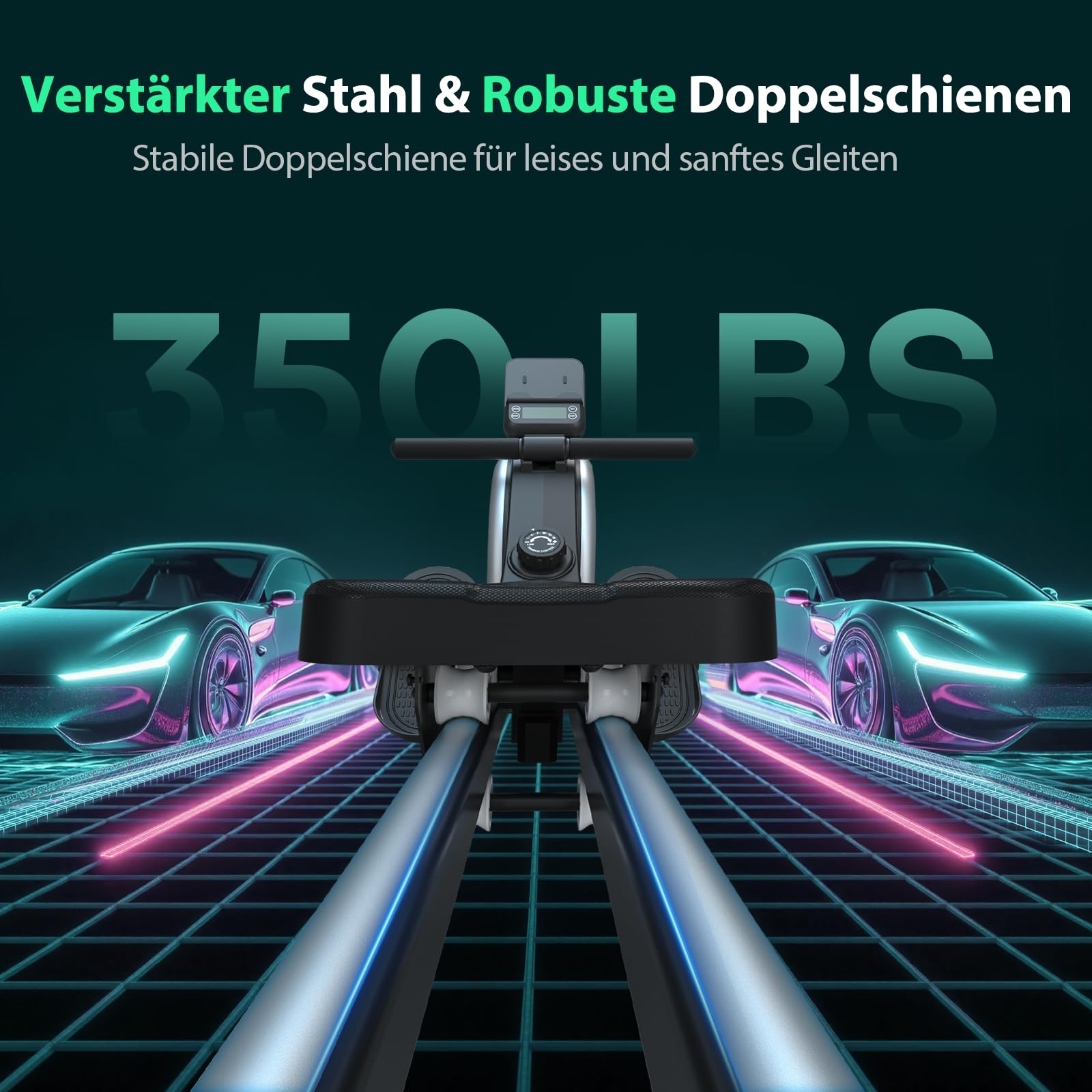 EvoSpark Rudergerät für Zuhause, 16 Stufen, APP, ultraleise Doppel-Slide-Rails, LCD-Anzeige – ideale Wahl für Fitness & Training