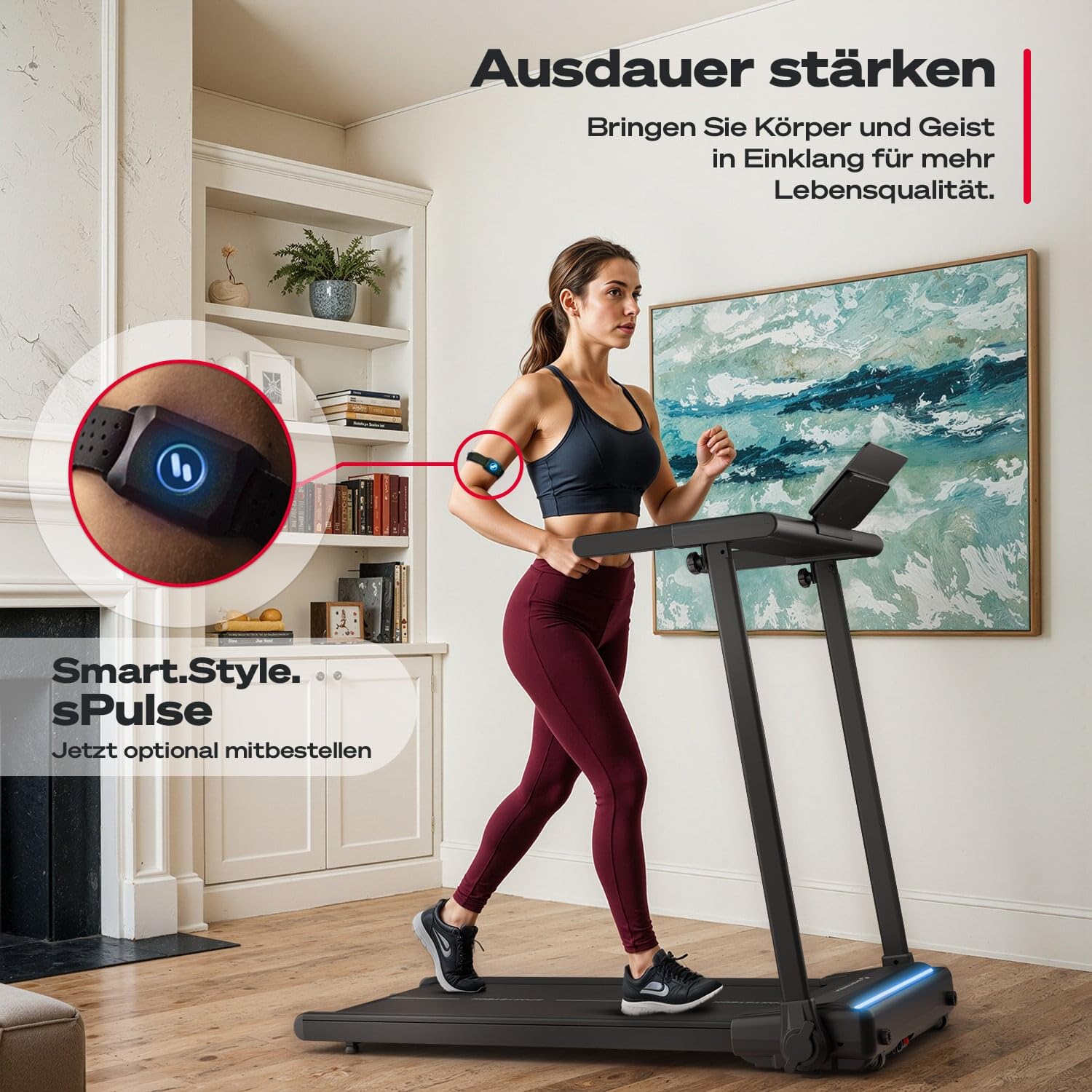 Sportstech Laufband klappbar für Zuhause, bis 12 km/h, max. 120 kg, 11,5 % Steigung, LED, Tablethalter, Bluetooth App, sProRun