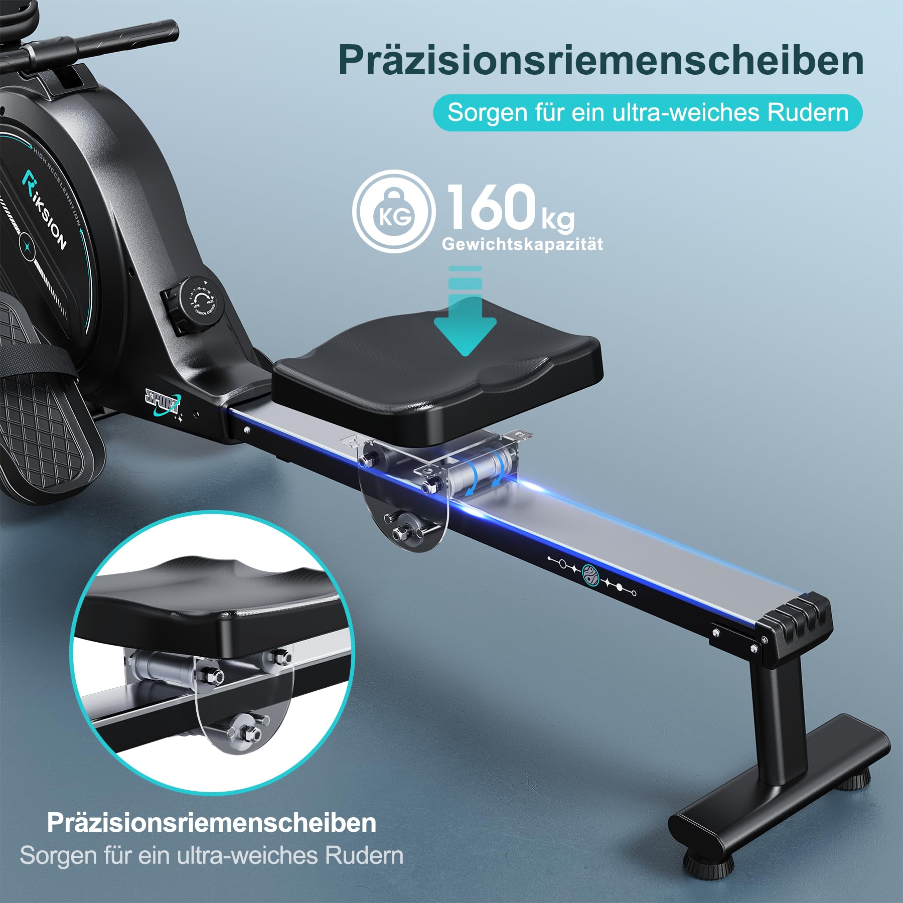 Riksion Rudergerät für Zuhause, magnetisch mit LCD-Display, 16 Widerstandsstufen, bis 160 kg belastbar, platzsparend vertikal verstaubar