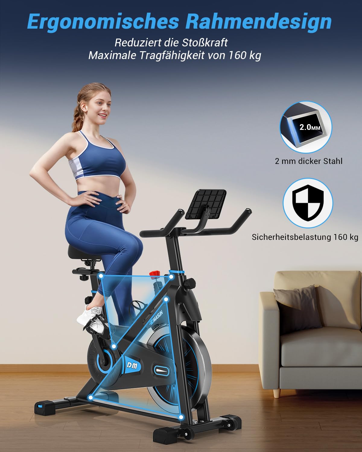DMASUN Heimtrainer Fahrrad - magnetischer Widerstand, leises Hometrainer, App kompatibel mit Kinomap, Ergometer für Kardio-Training, bis 160kg