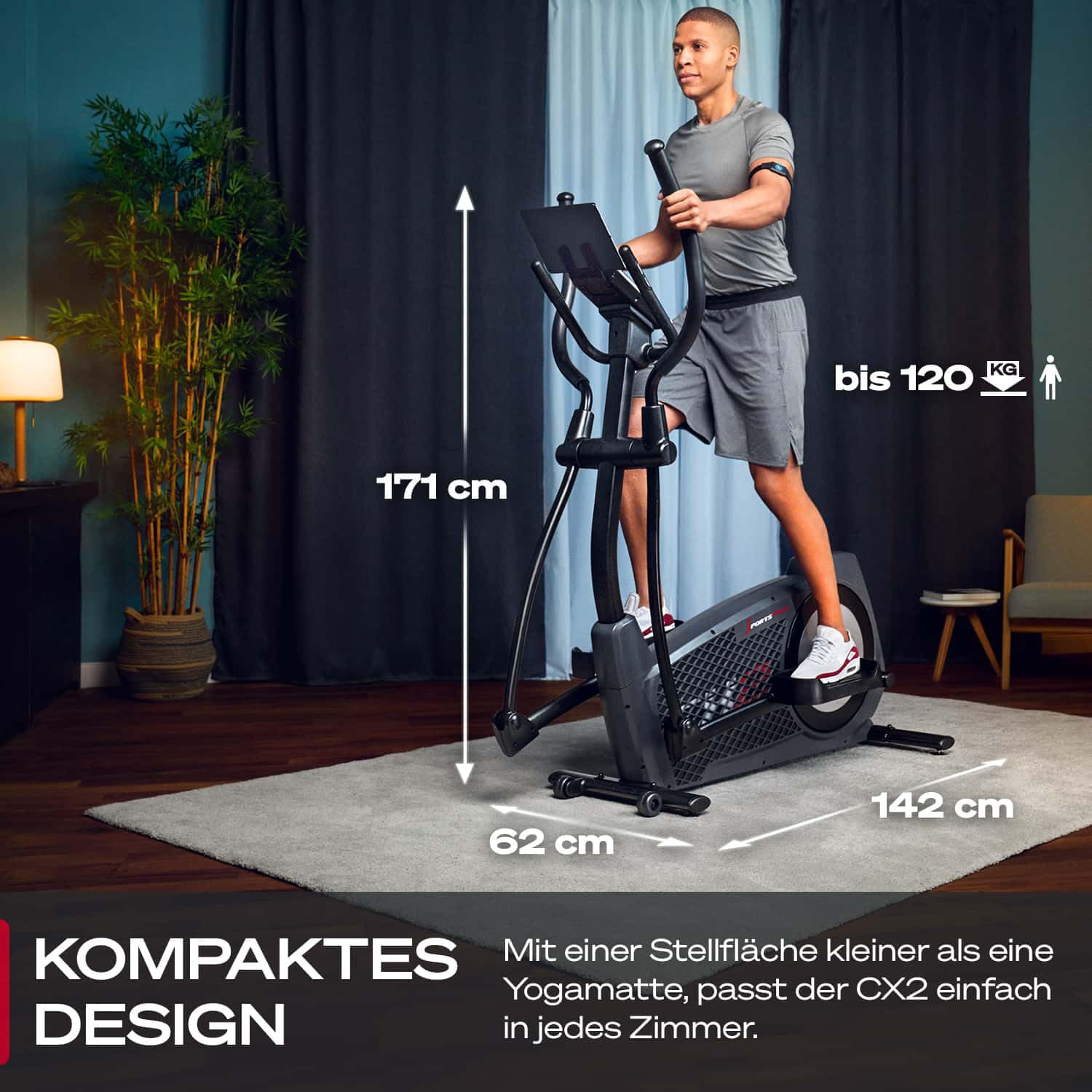 Sportstech CX2 Crosstrainer für Zuhause mit Stromgenerator | Deutsches Qualitätsunternehmen | Interaktive Video-Events & Multiplayer-App