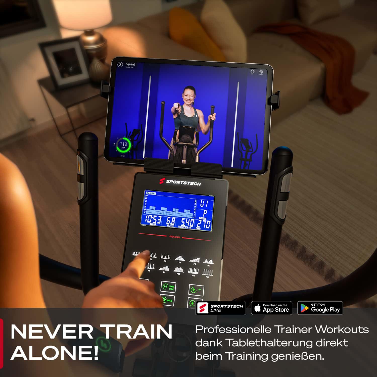 Sportstech CX2 Crosstrainer für Zuhause mit Stromgenerator | Deutsches Qualitätsunternehmen | Interaktive Video-Events & Multiplayer-App