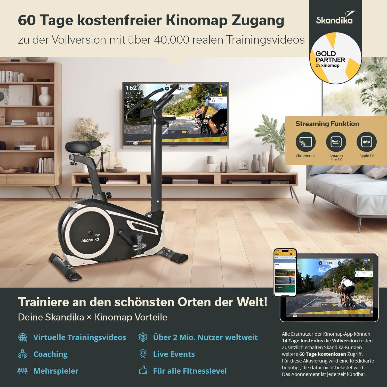 skandika Ergometer Morpheus Fitnessbike - Heimtrainer mit Bluetooth, Pulsgurt, 32 Widerstandseinstellungen, Multifunktionscomputer, Kalorienverbrauch
