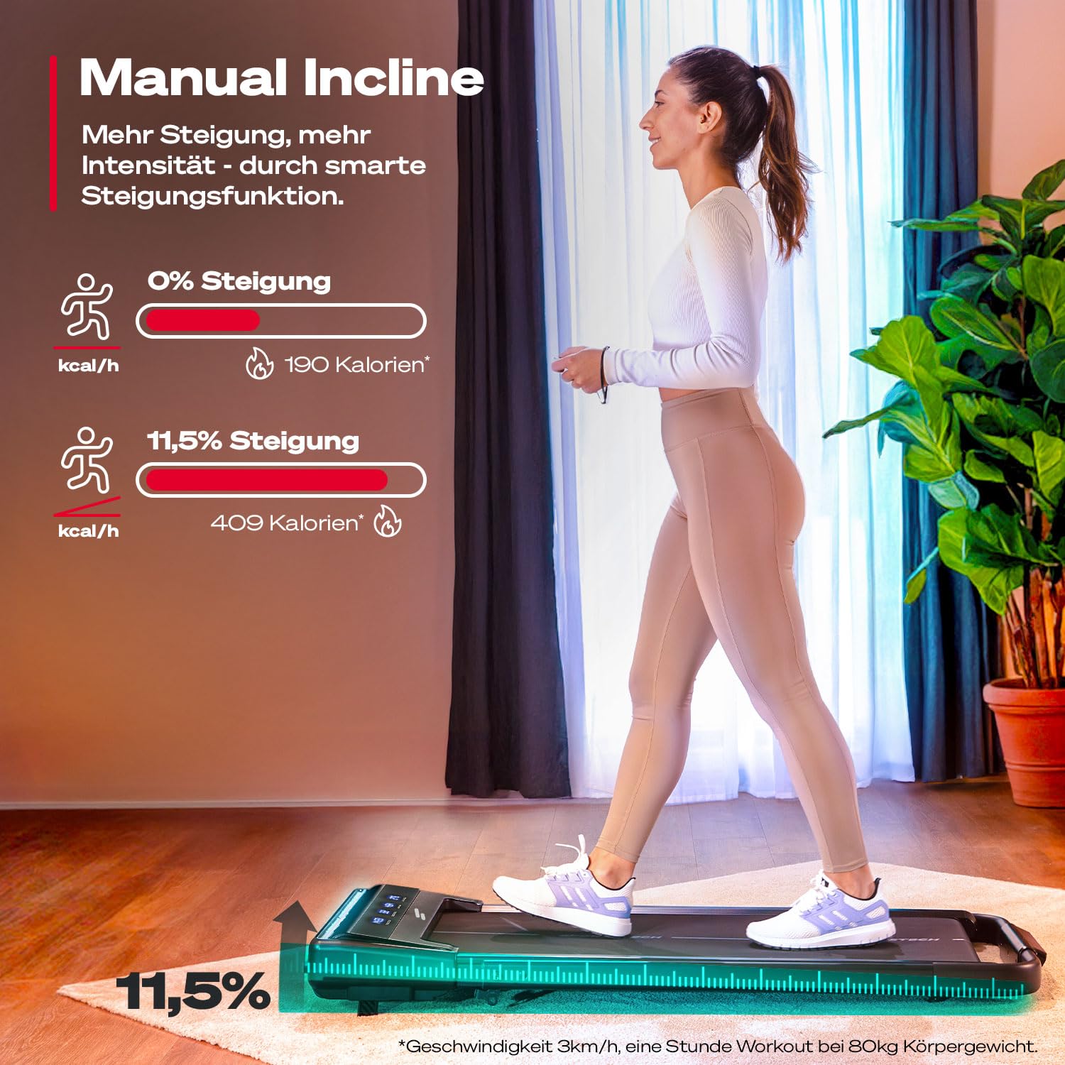 Sportstech Walking Pad sWalk lite Plus - Laufband für Zuhause mit manueller Steigung, bis 6 km/h Walking, bis 12 km/h Laufen, App, Fernbedienung