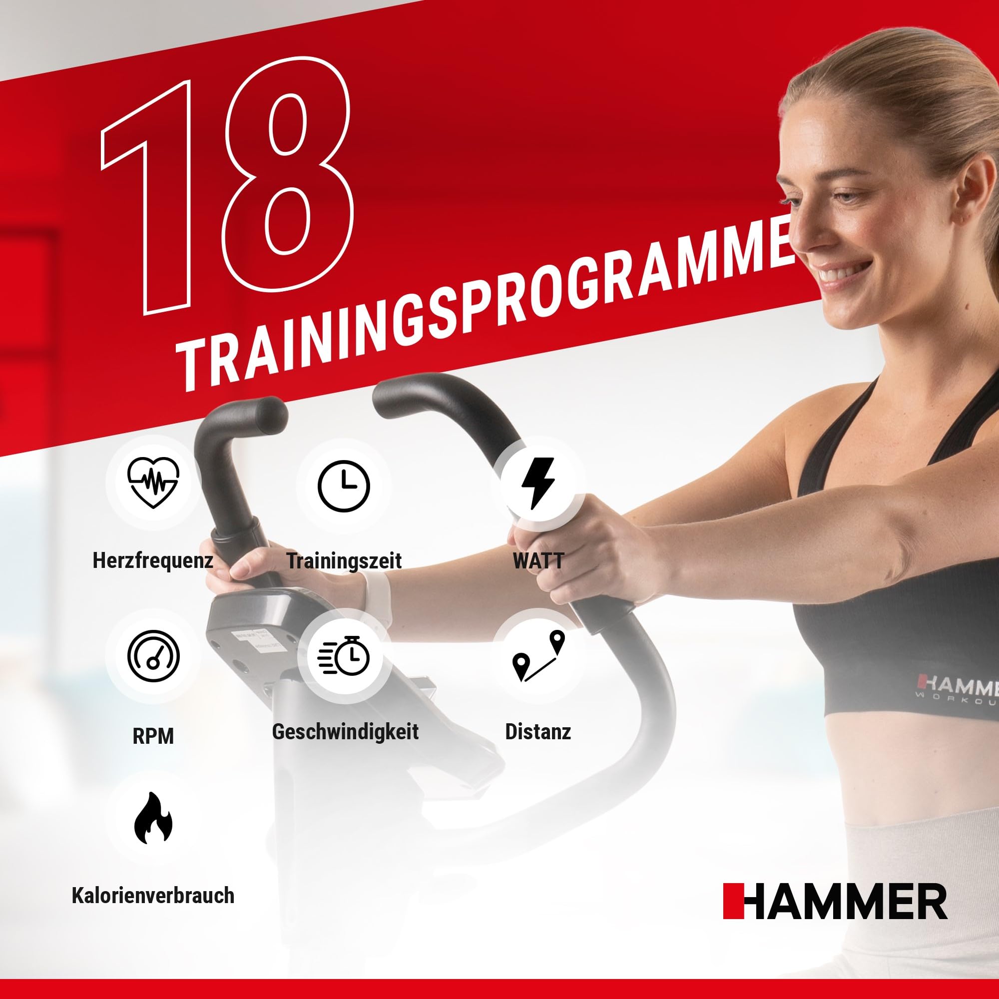 HAMMER 4862 Ergometer Cardio XT6 BT - leises Fitnessfahrrad, tiefer Einstieg, Comfort-Sattel, 13kg Schwungmasse, Bluetooth & App, 130kg, 93x51x150cm