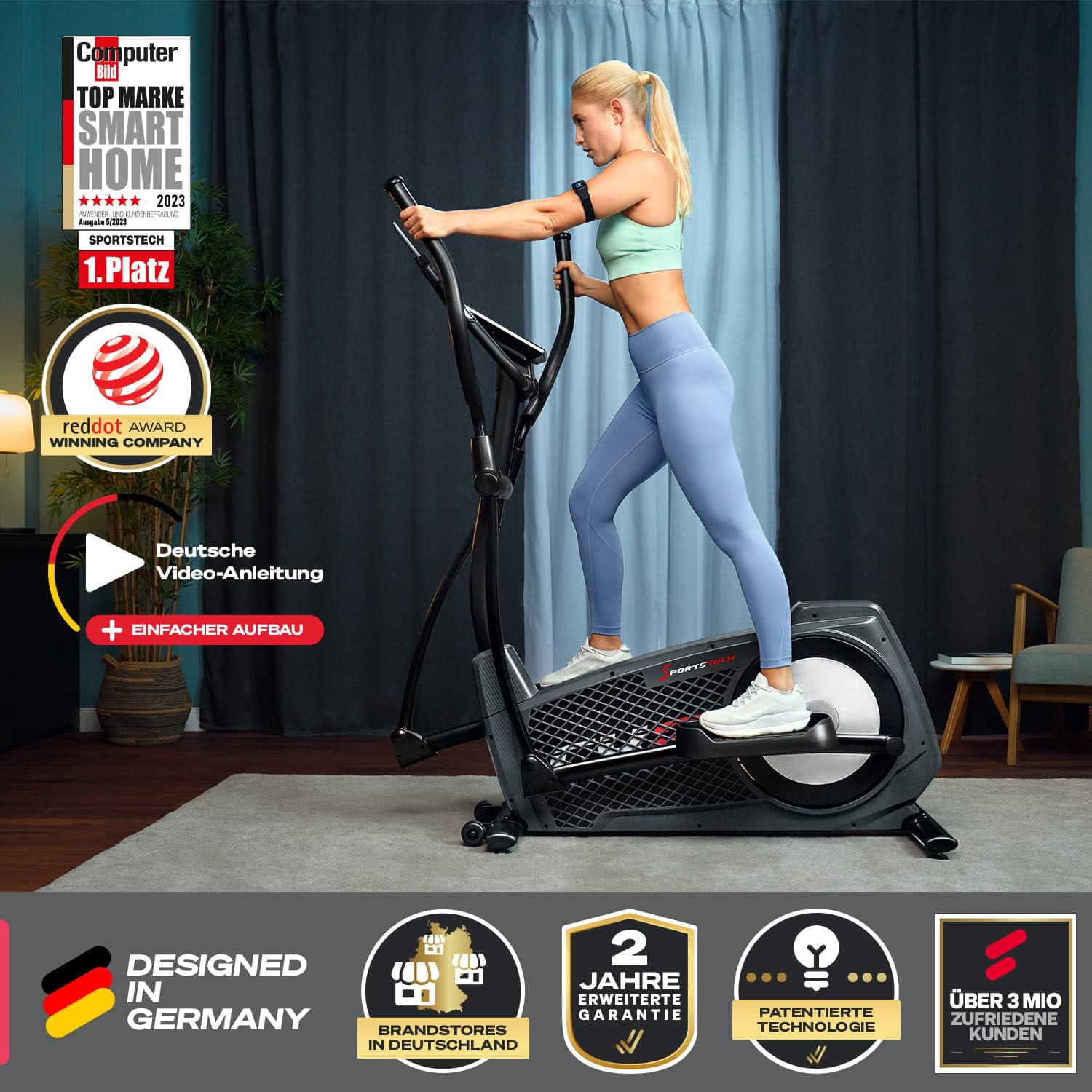 Sportstech CX2 Crosstrainer für Zuhause mit Stromgenerator | Deutsches Qualitätsunternehmen | Interaktive Video-Events & Multiplayer-App
