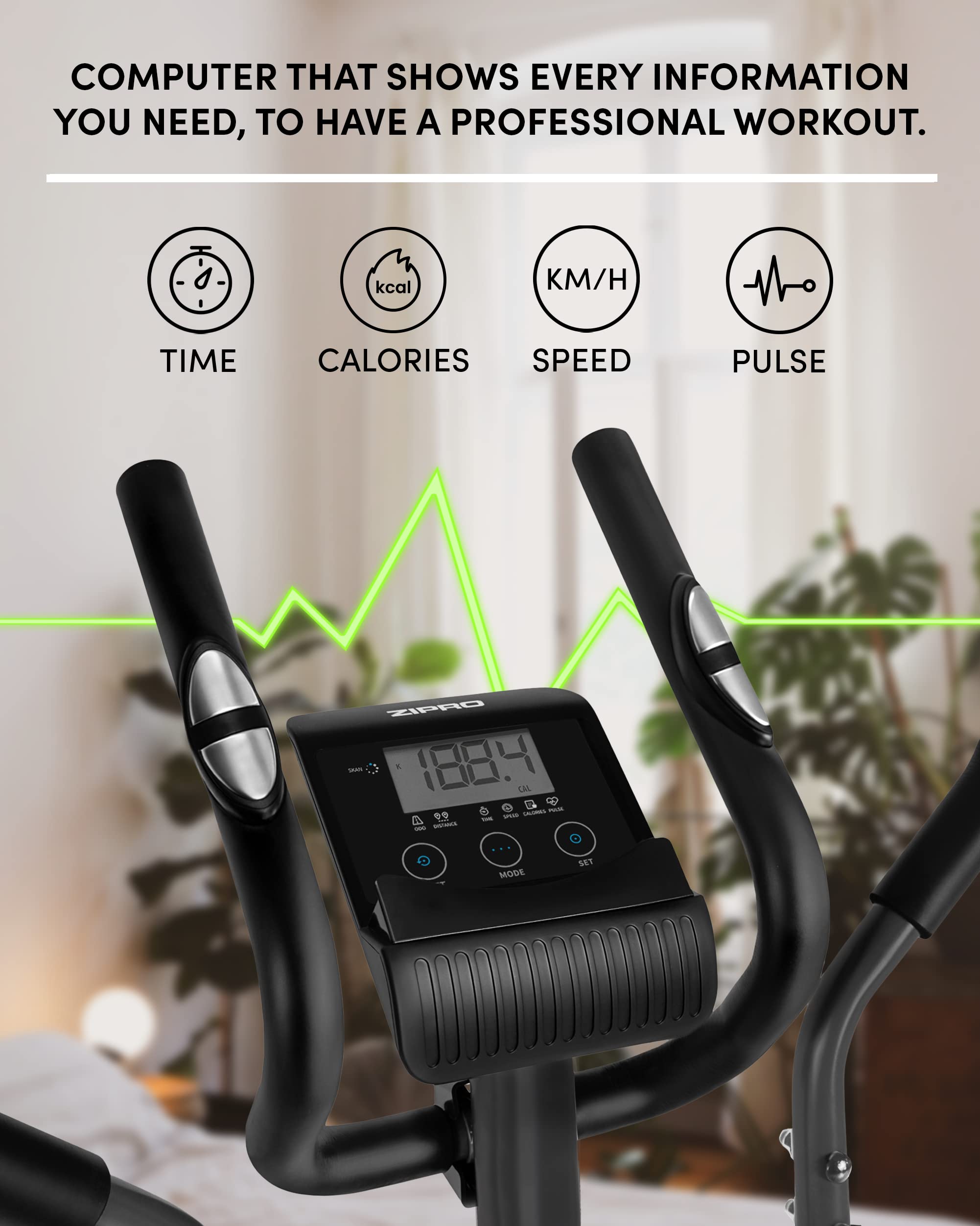 Zipro Erwachsene Magnetischer Crosstrainer Shox bis 120kg, Schwarz, One Size, einheitsgröße