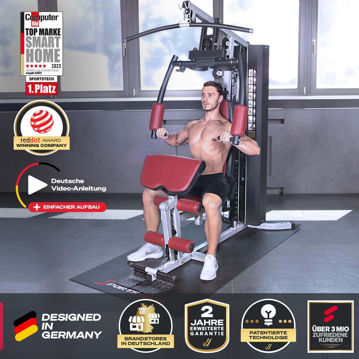 Kraftstation HGX100–HGX300, bis 80 kg, deutsche Qualitätsmarke, Multifunktions-Homegym mit Stepper, Powertower & Beinpresse, Heim-Fitnessstation