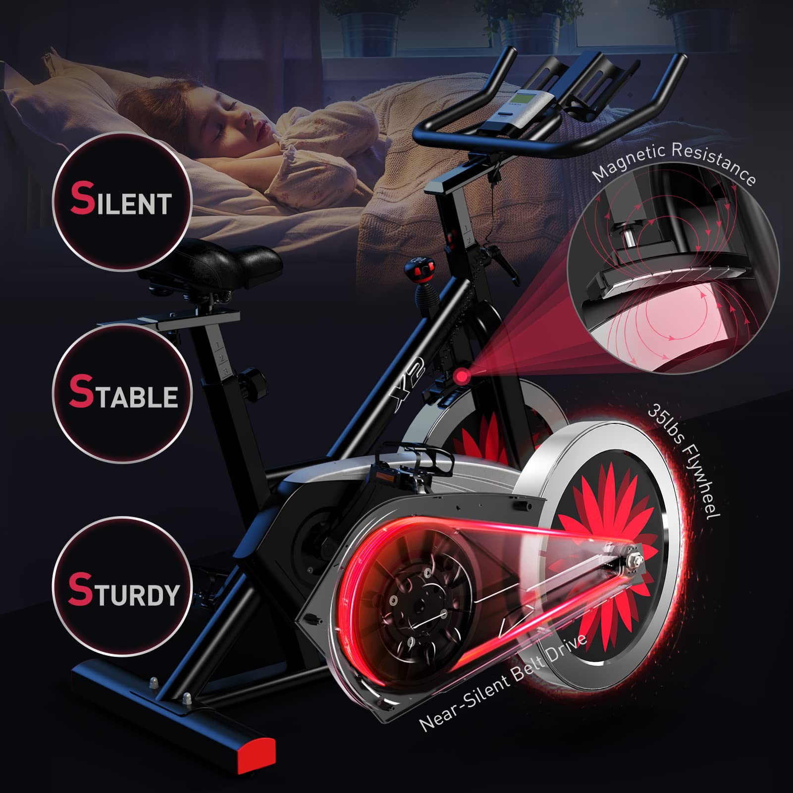 JOROTO X2|X2PRO Heimtrainer Fahrrad - leises Ergometer mit einstellbarem magnetischem Widerstand, LCD-Monitor & 12,6" Tablet-Halter, bis 150kg