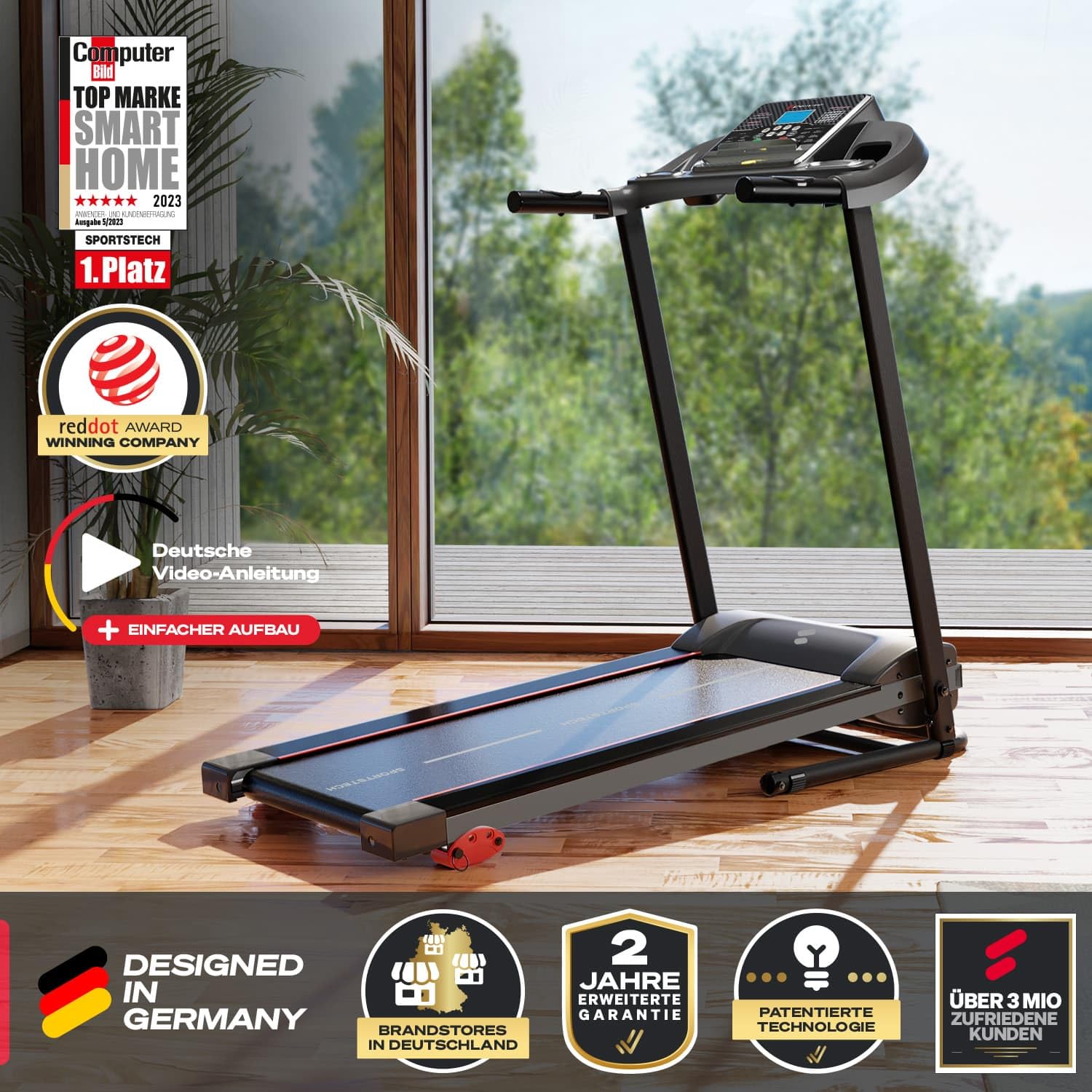Sportstech F10 Laufband klappbar für Zuhause, 2,5 PS, bis 10 km/h, 13 Programme, Steigung, App & Schmierfunktion, max. 120 kg, deutsche Qualitätsmarke
