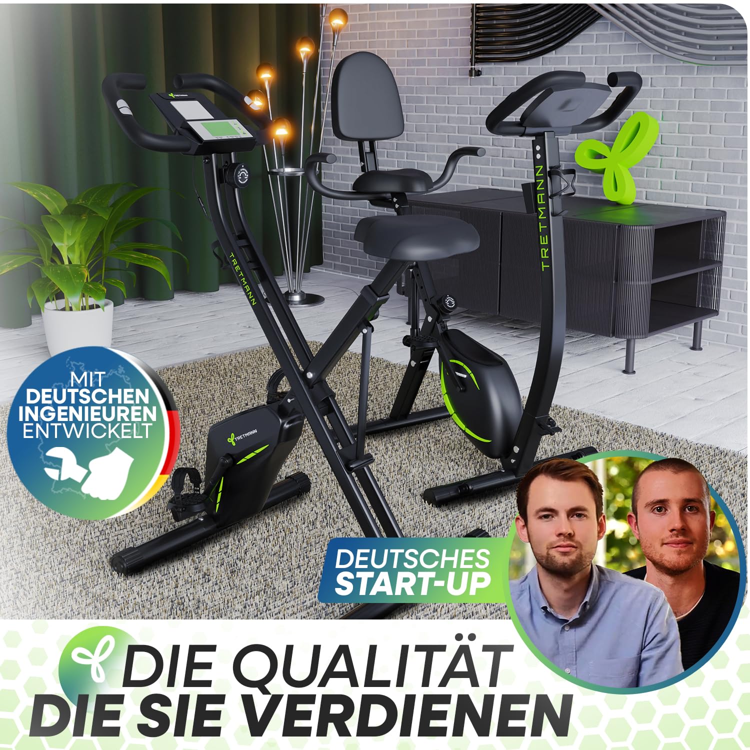 Neu Tretmann Hometrainer klappbar Set, RelaxFoam Sitz, bis 150kg, extra bequem & leise, Ergometer Heimtrainer Fahrrad für Senioren & Zuhause Fitness