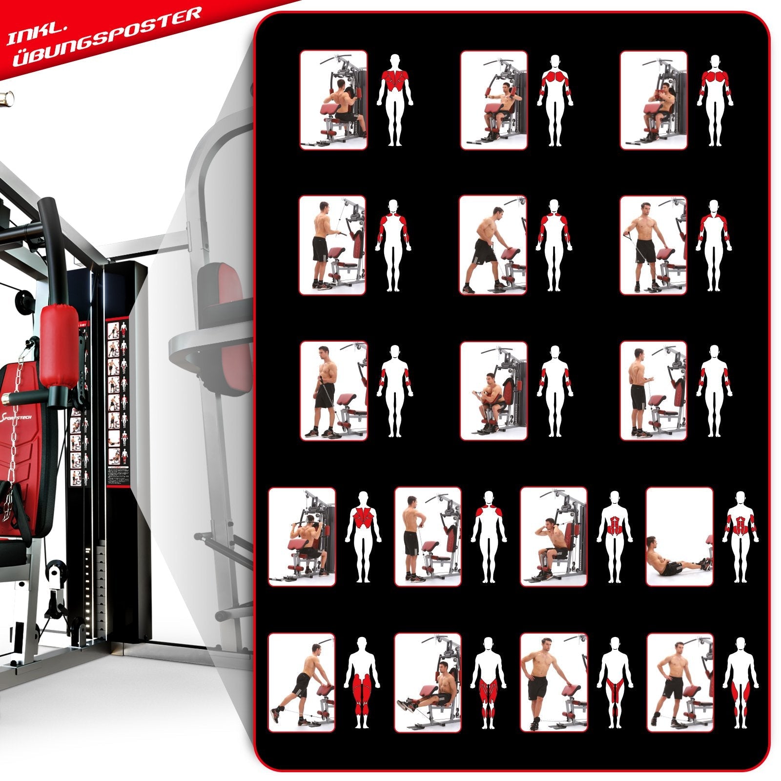 Kraftstation HGX150/HGX200, bis 80 kg, deutsche Qualitätsmarke, Multifunktions-Homegym mit Stepper, Powertower & Beinpresse, Heim-Fitnessstation