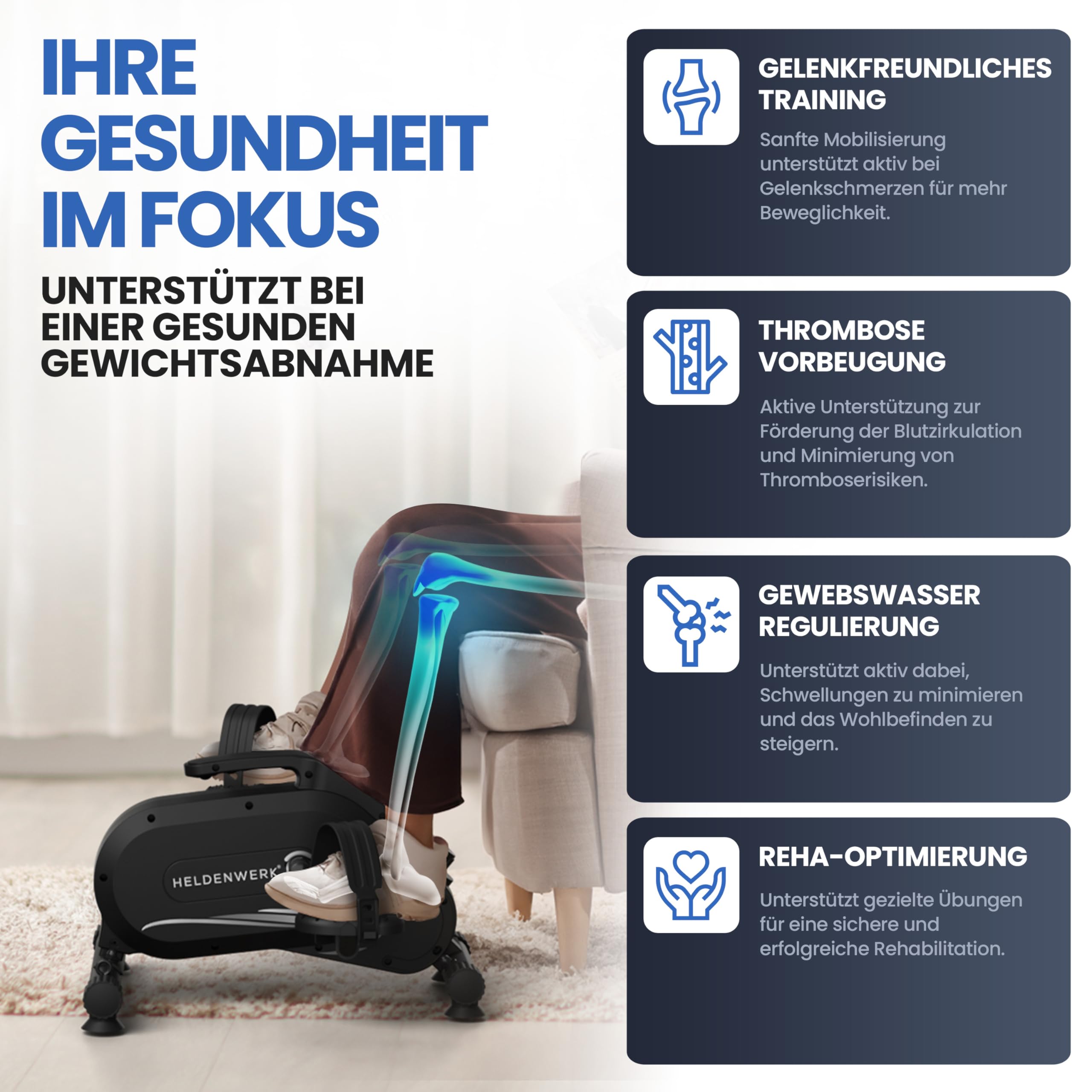 HELDENWERK Pedaltrainer PRO Set, TÜV/GS geprüft, extra leise & gelenkschonend, mit Befestigungsband, Arm- & Beintrainer für Senioren & Zuhause