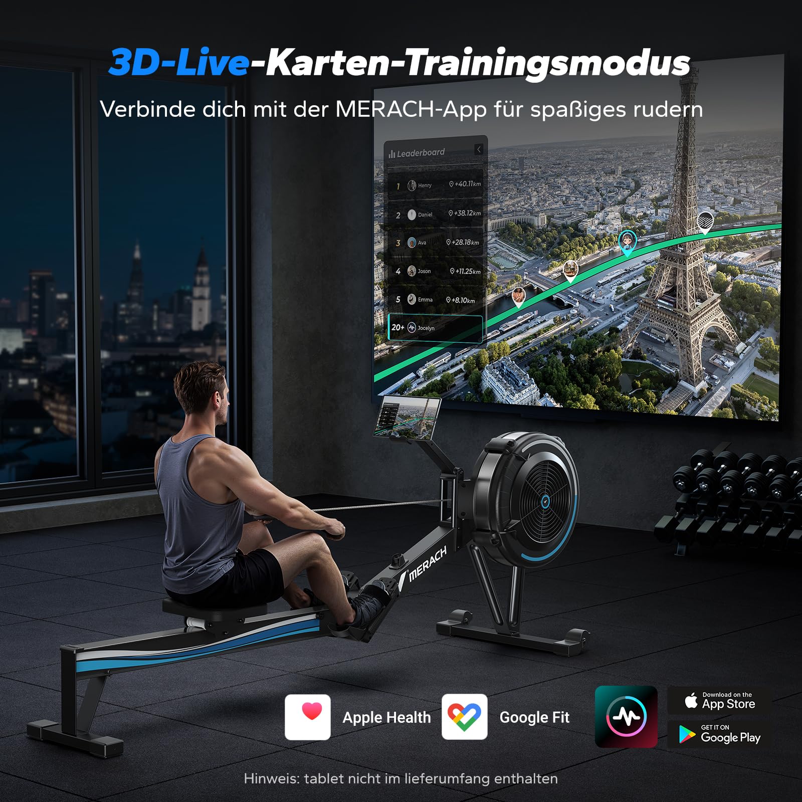 MERACH Rudergerät Luftwiderstand für Zuhause - 10 Stufen einstellbar, exklusive APP, professionelles Indoor-Rudergerät, ergonomischer Sitz