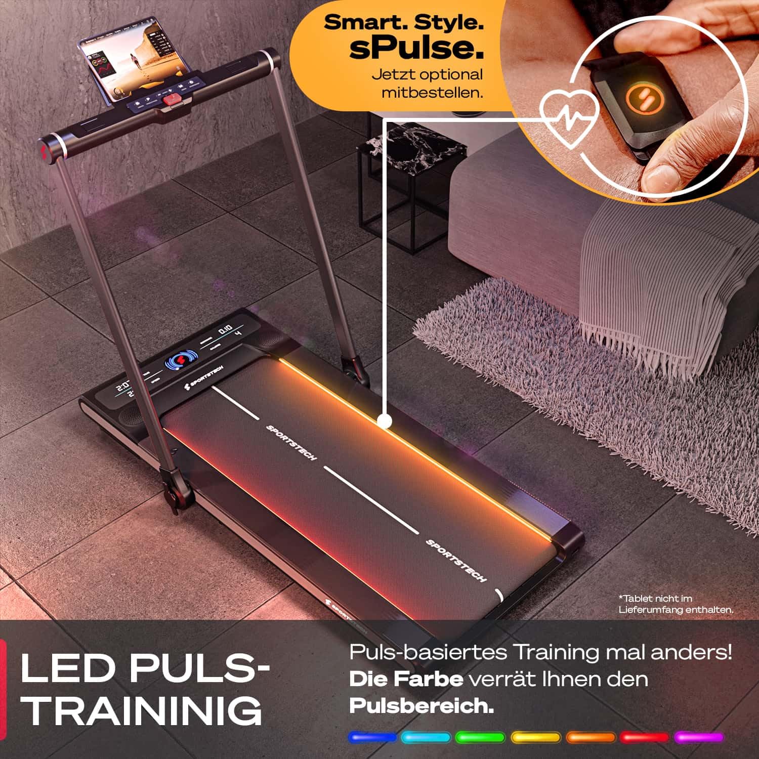 Sportstech sWalk Plus 2-in-1, LED Laufband & Walking Pad, klappbar, bis 14 km/h, 3,5 PS, Bluetooth App, Heim-Fitness Treadmill, max. 120 kg